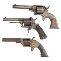 Three Antique Revolvers: 7mm Pocket Pinfire, Plant Pocket & Allen & Wheelock Side Hammer .32