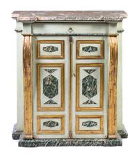 An Italian Painted and Parcel Gilt Console Cabinet, Height 44 3/4 x width 42 x depth 20 1/2 inches.