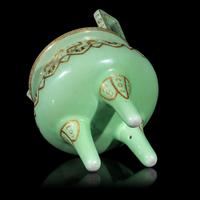 A Chinese Gilt Highlighted Green Glazed Porcelain Ding -Form Censer, Qing Dynasty 清 綠地金彩凸雕仿古鼎式爐