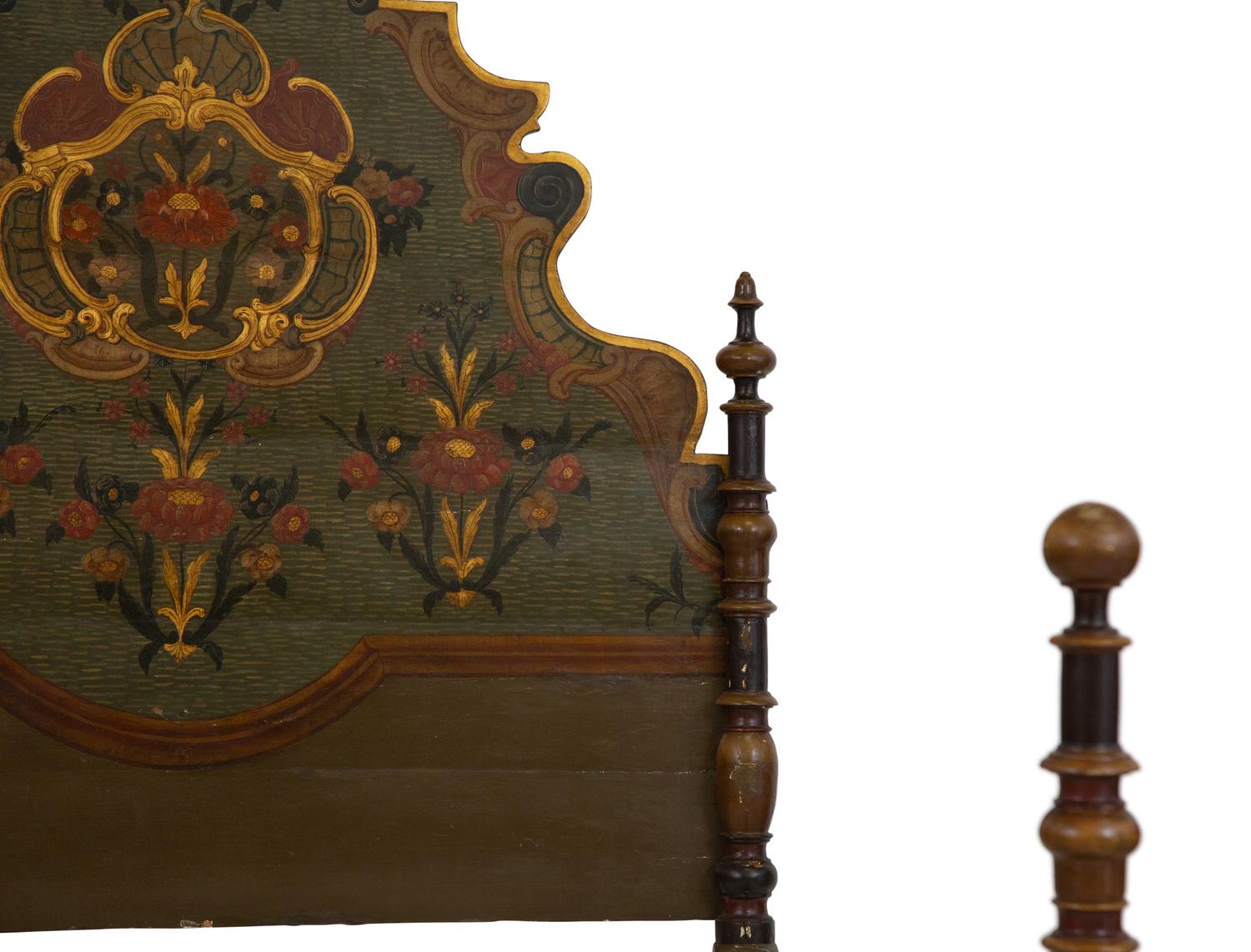 A Venetian Style Painted and Parcel Gilt Bed