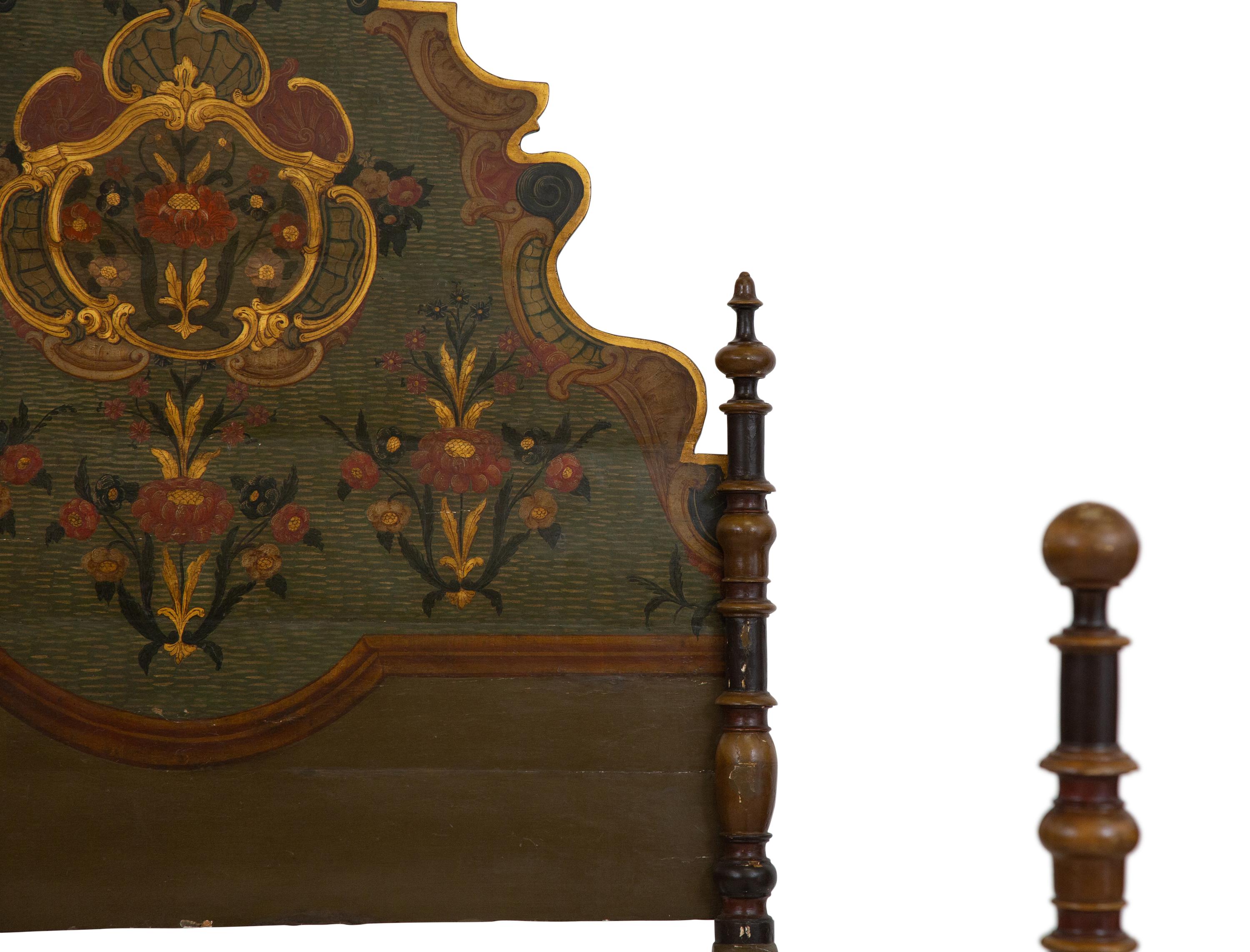 A Venetian Style Painted and Parcel Gilt Bed