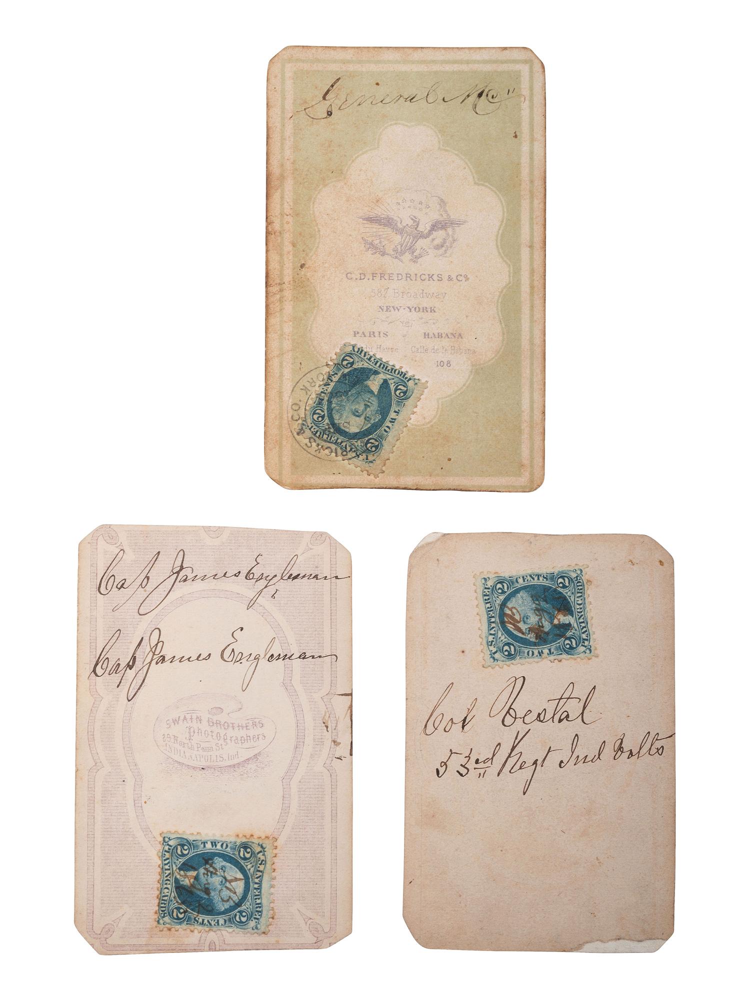 [CIVIL WAR]. 3 CDVs of Indiana officers incl. Genl. McCLELLAN, Col. VESTAL, and Lieut. ENGLEMAN.