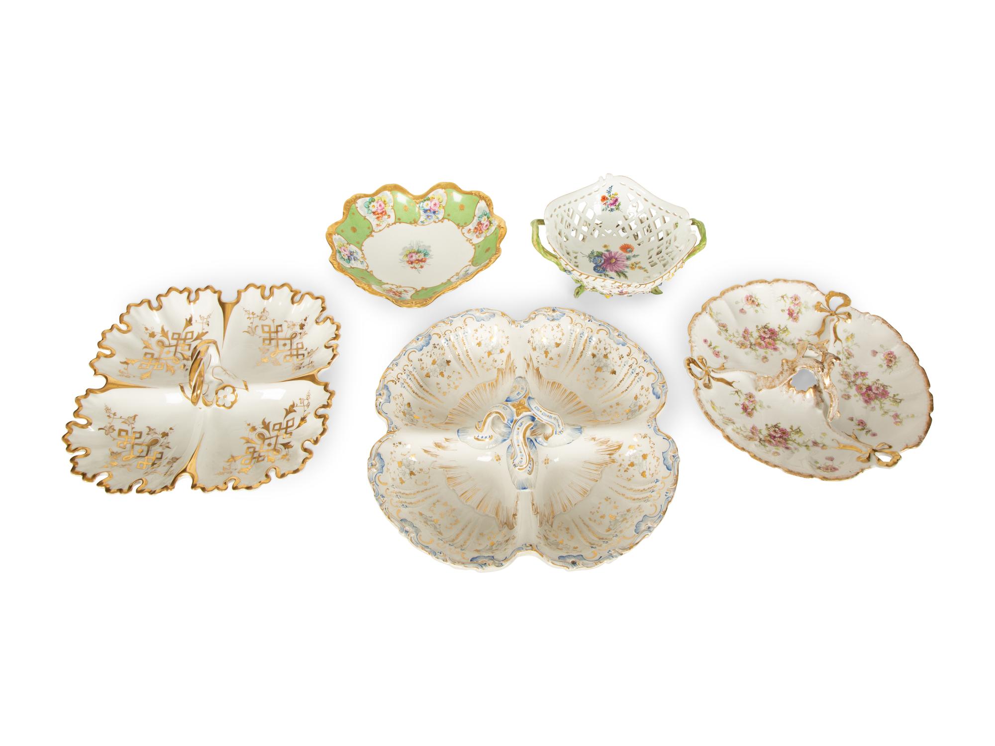 A Group of Five Continental Porcelain Serving Articles