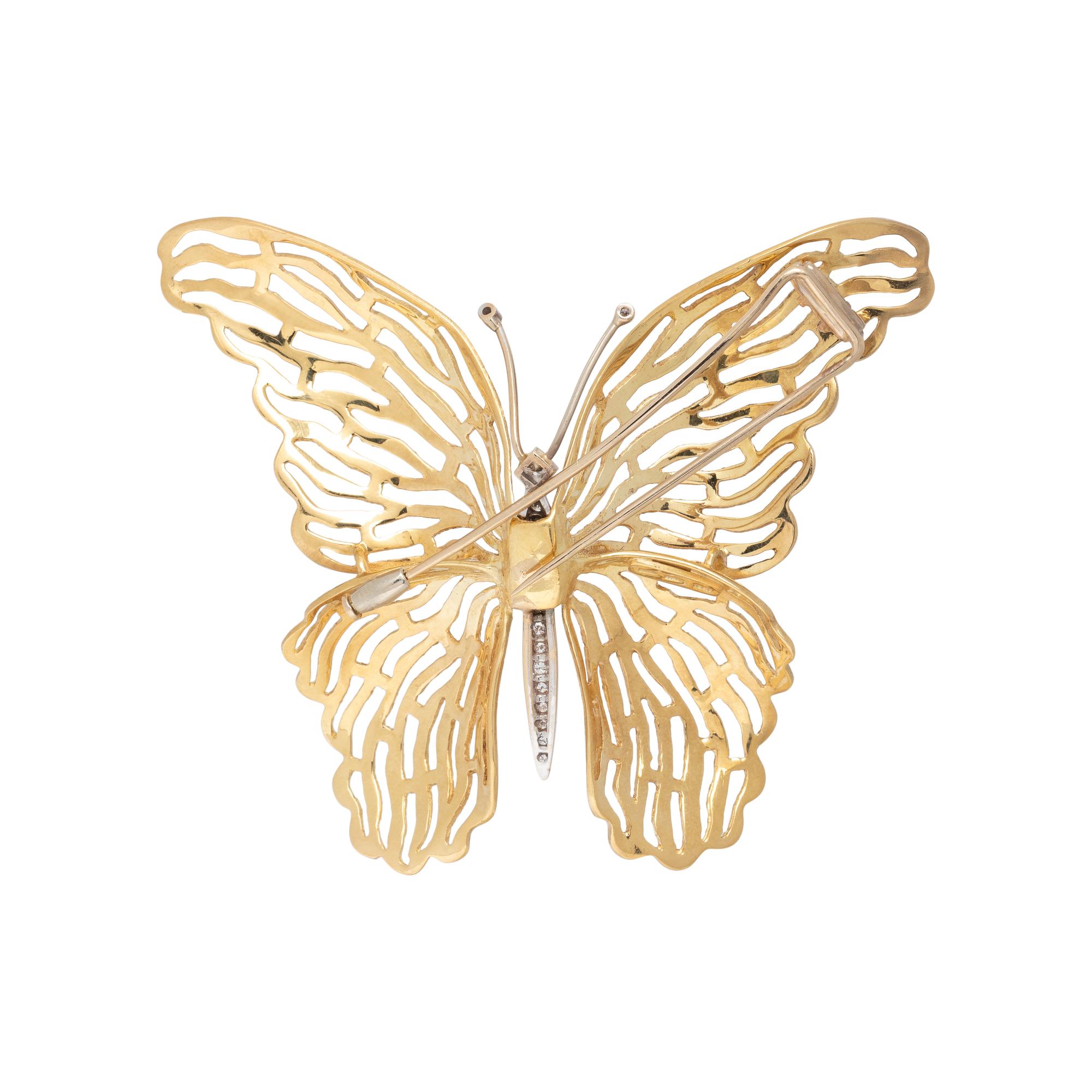 BICOLOR GOLD AND DIAMOND BUTTERFLY BROOCH