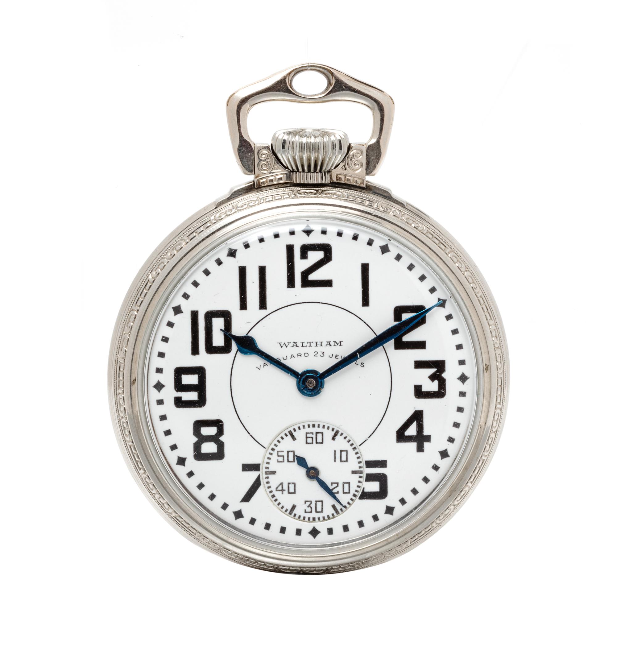 A Gold Filled Open Face 'Vanguard' Railroad Pocket Watch, Waltham, Circa 1936,