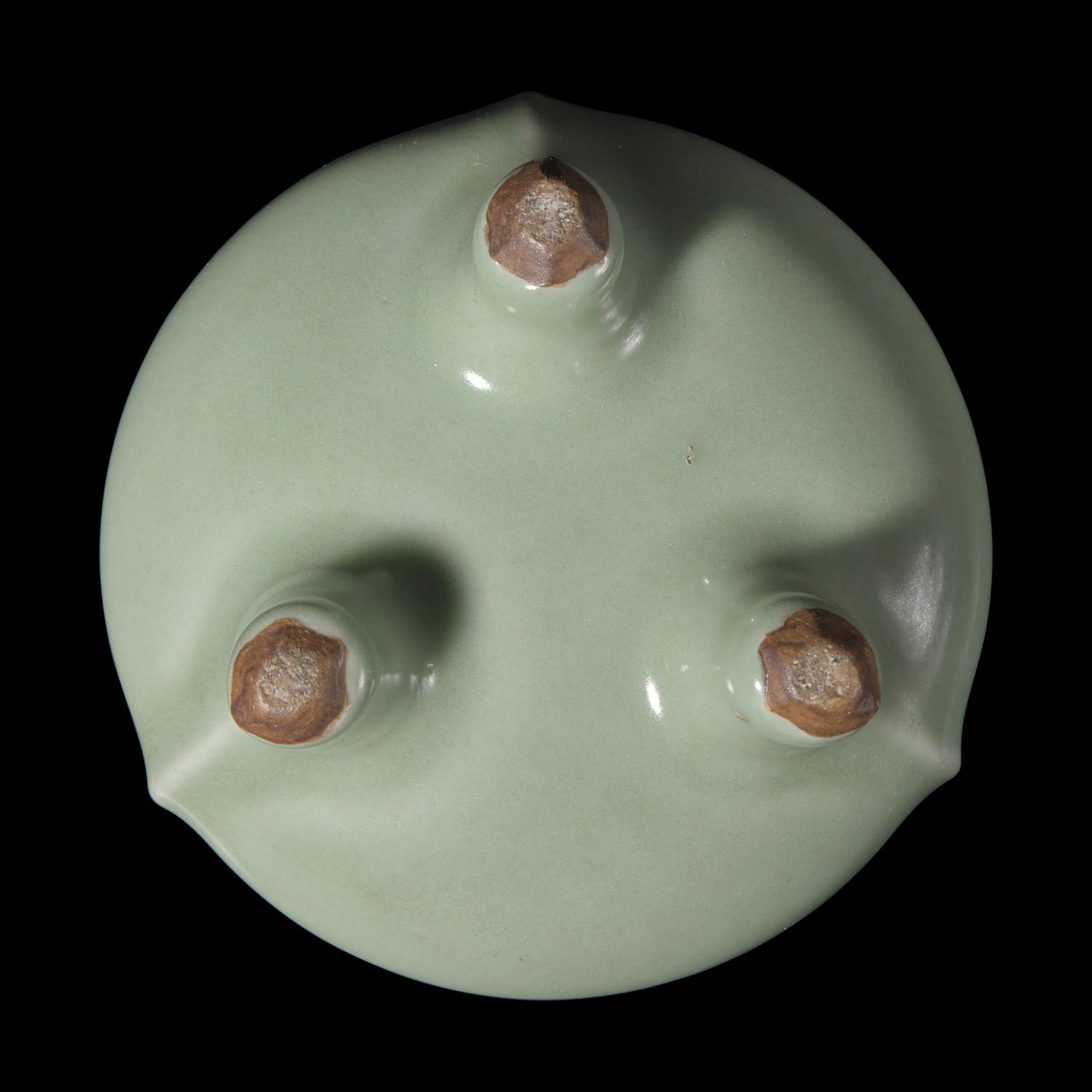 A Japanese Celadon Tripod Censer with Pierced Silver Cover, Meiji/Taisho Period