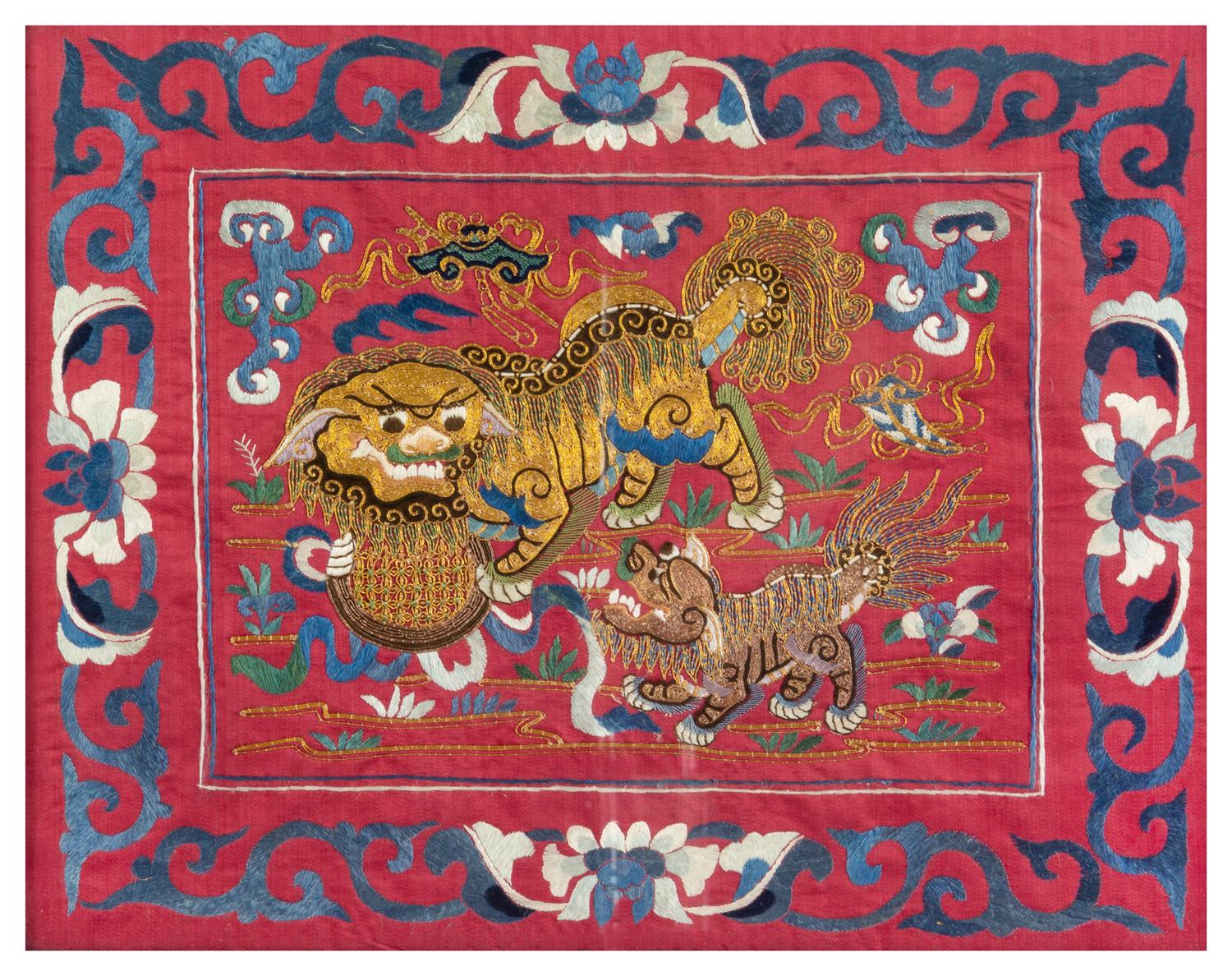 Four Embroidered Silk Panels