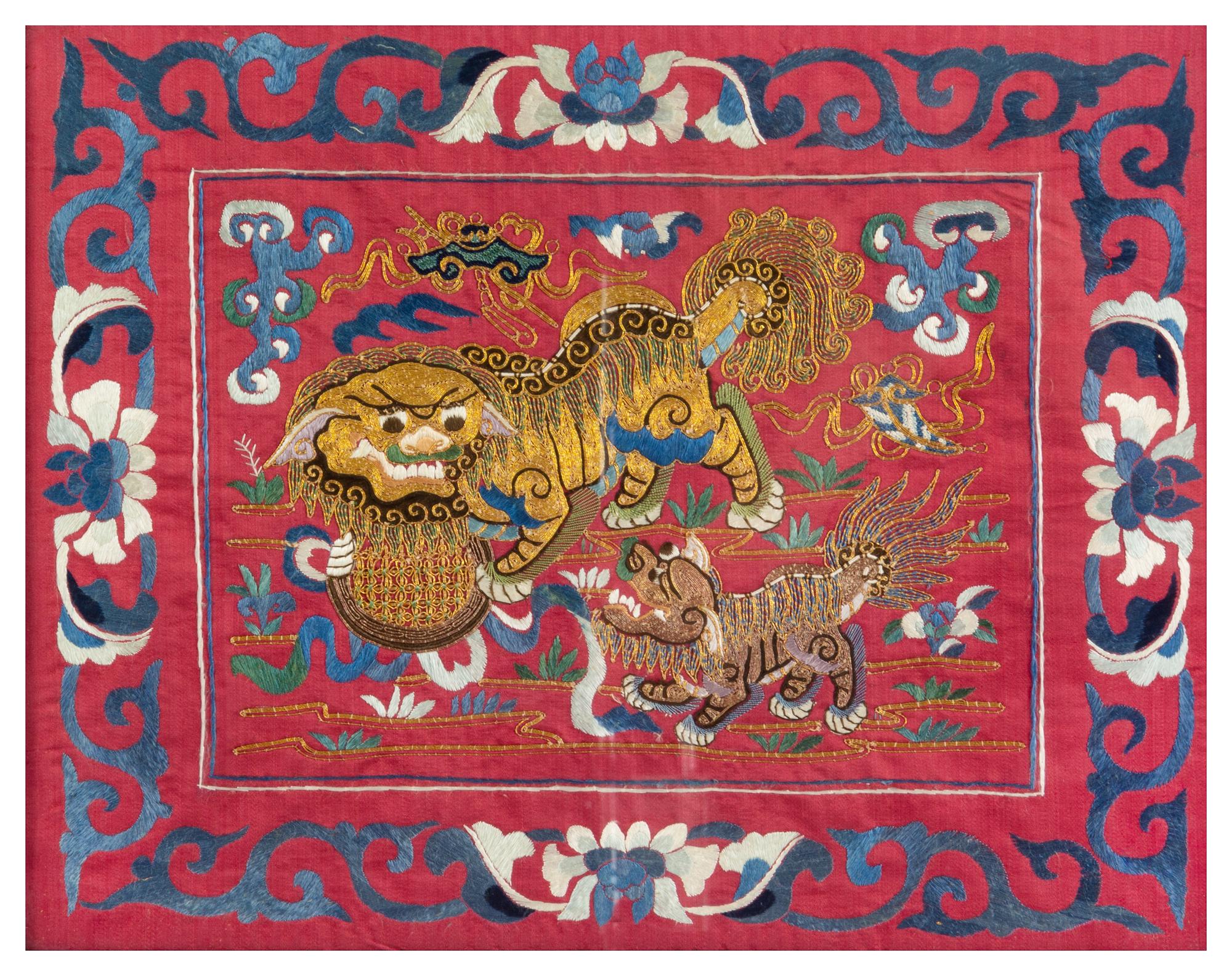 Four Embroidered Silk Panels
