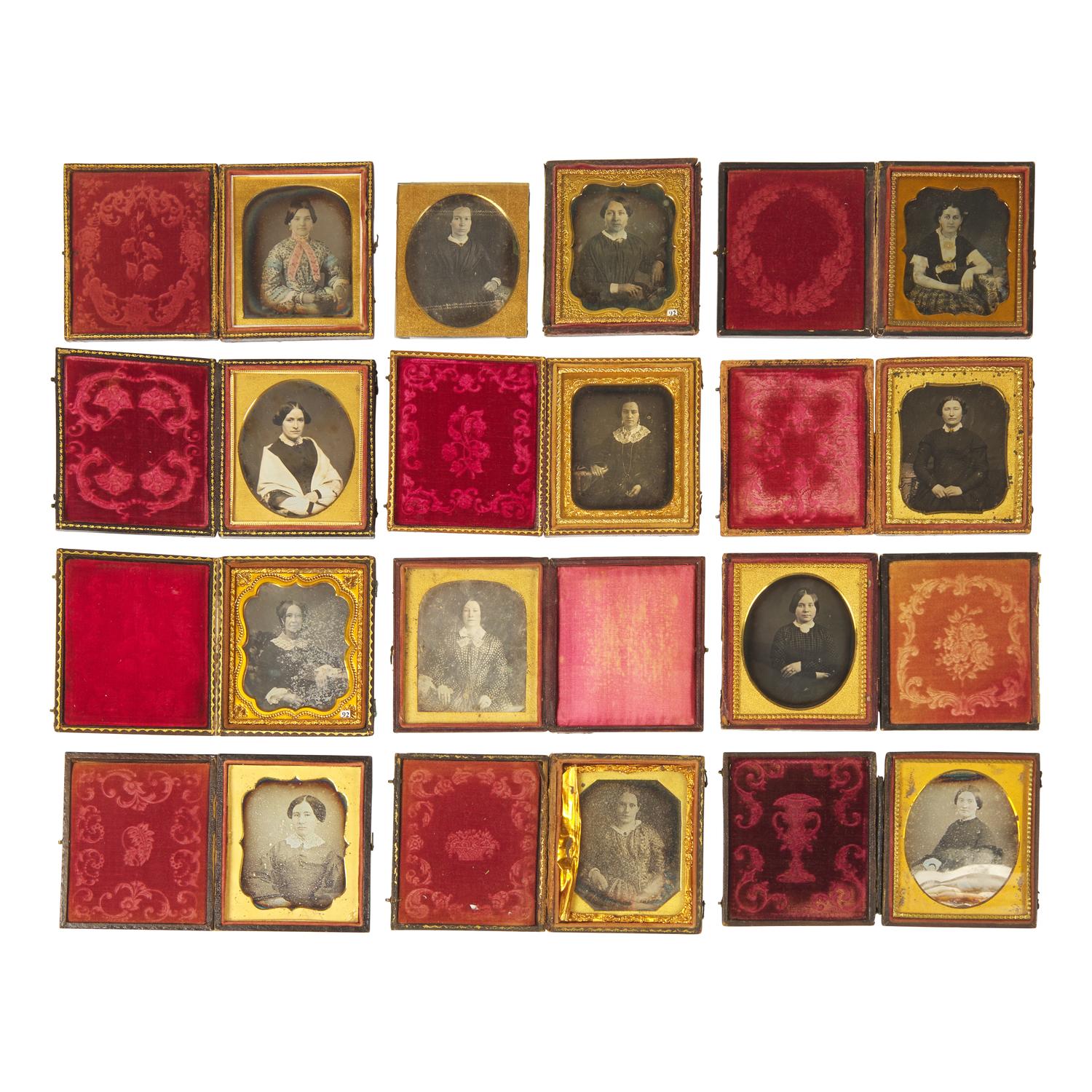 [Early Photography] Group of 40 Sixth Plate Daguerreotypes of Men and Women.