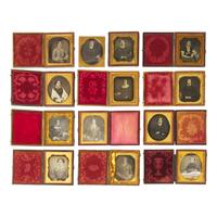 [Early Photography] Group of 40 Sixth Plate Daguerreotypes of Men and Women.