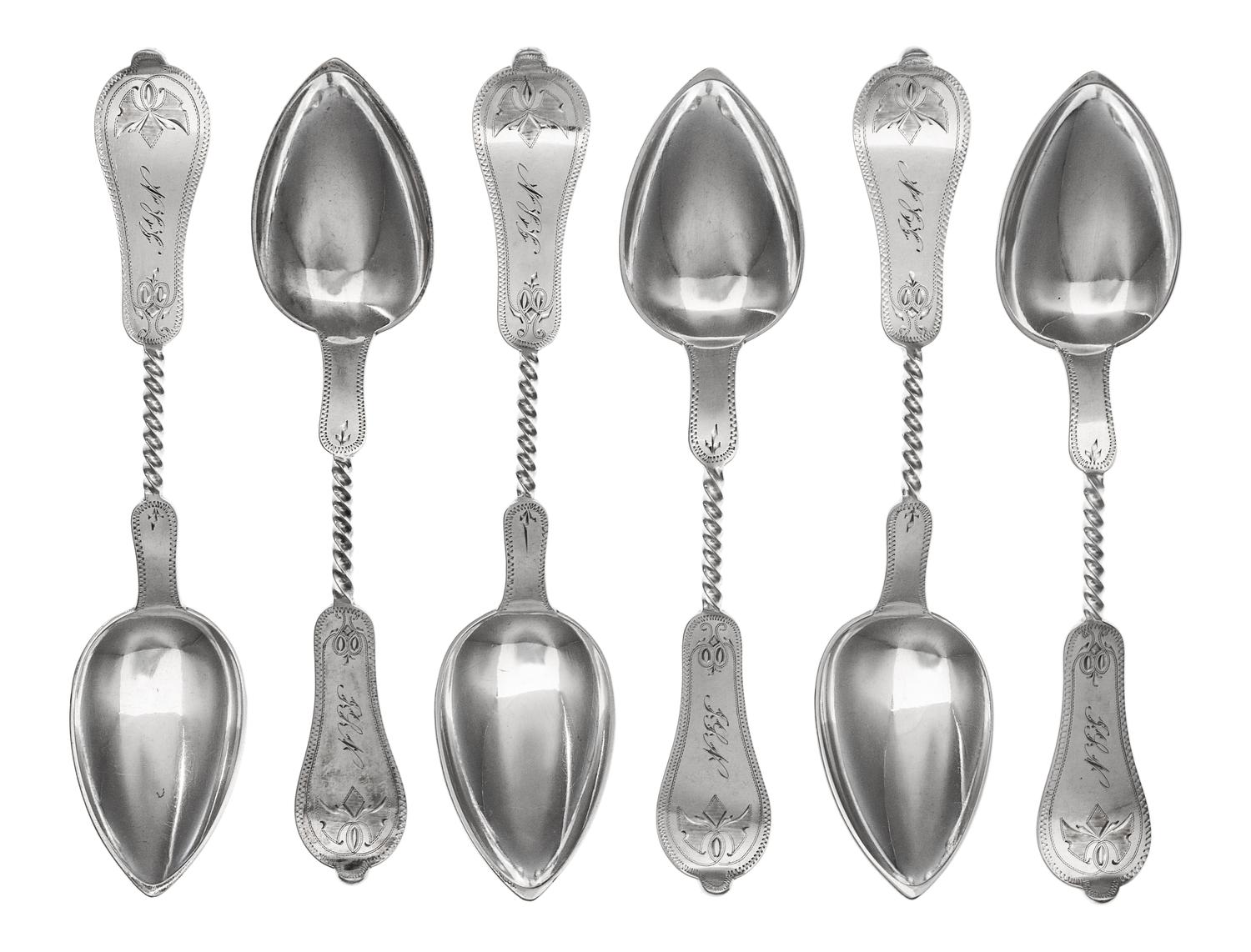 A Set of Twelve American Coin Silver Tablespoons, Duhme & Co., Cincinnati, 19th Century, each having a Fiddle pattern handle with spira