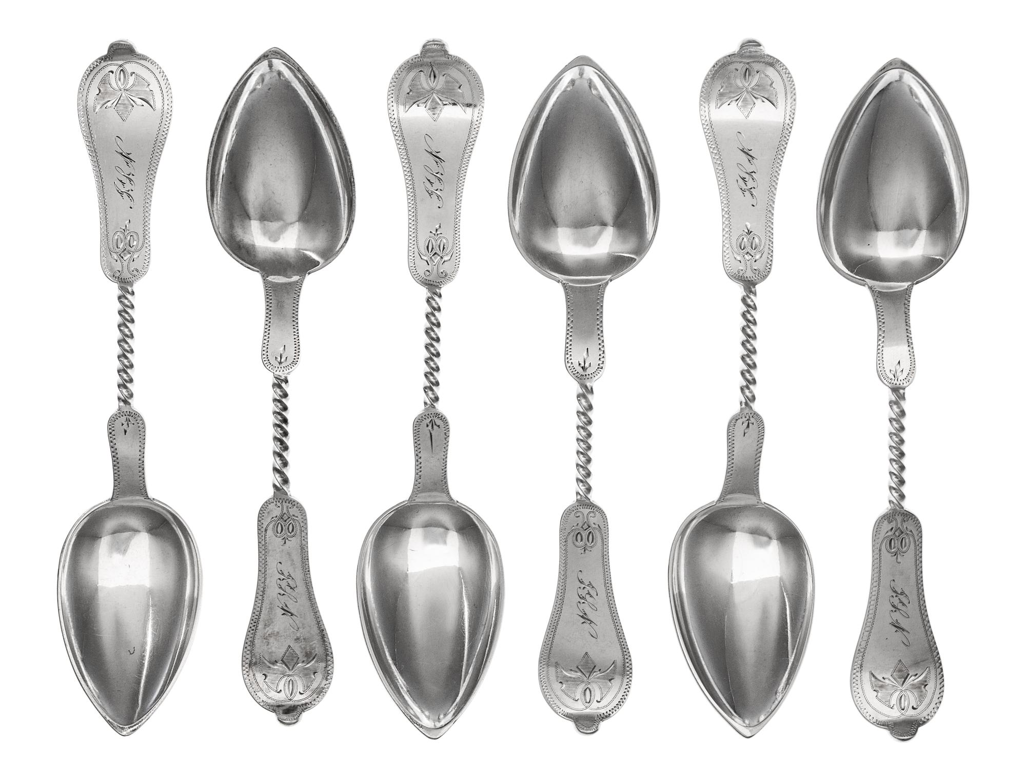 A Set of Twelve American Coin Silver Tablespoons, Duhme & Co., Cincinnati, 19th Century, each having a Fiddle pattern handle with spira
