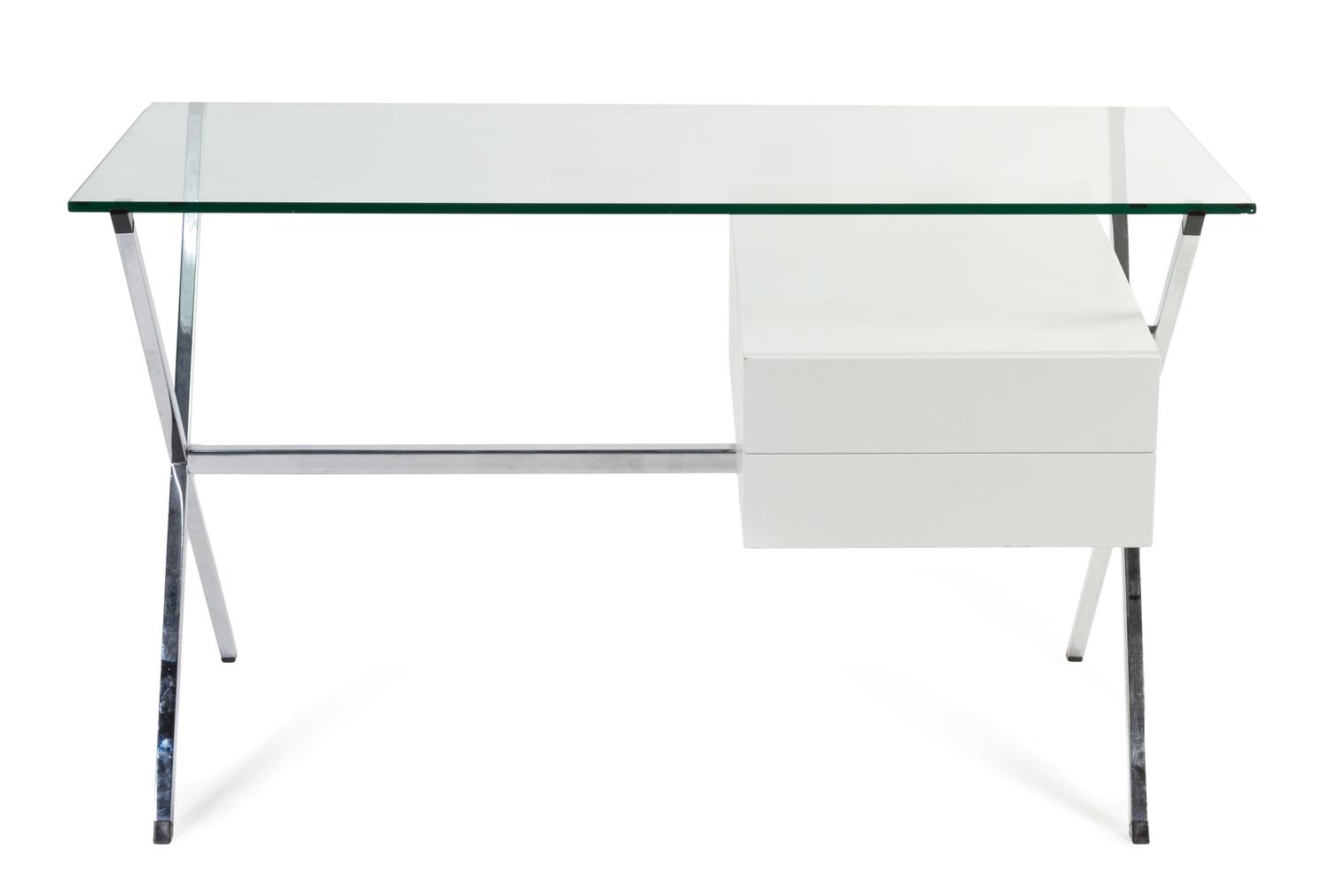 An Italian Glass Top Desk, Franco Albini for Knoll Base height 27 x length 43 x width 26 inches. — CIRCA 1958