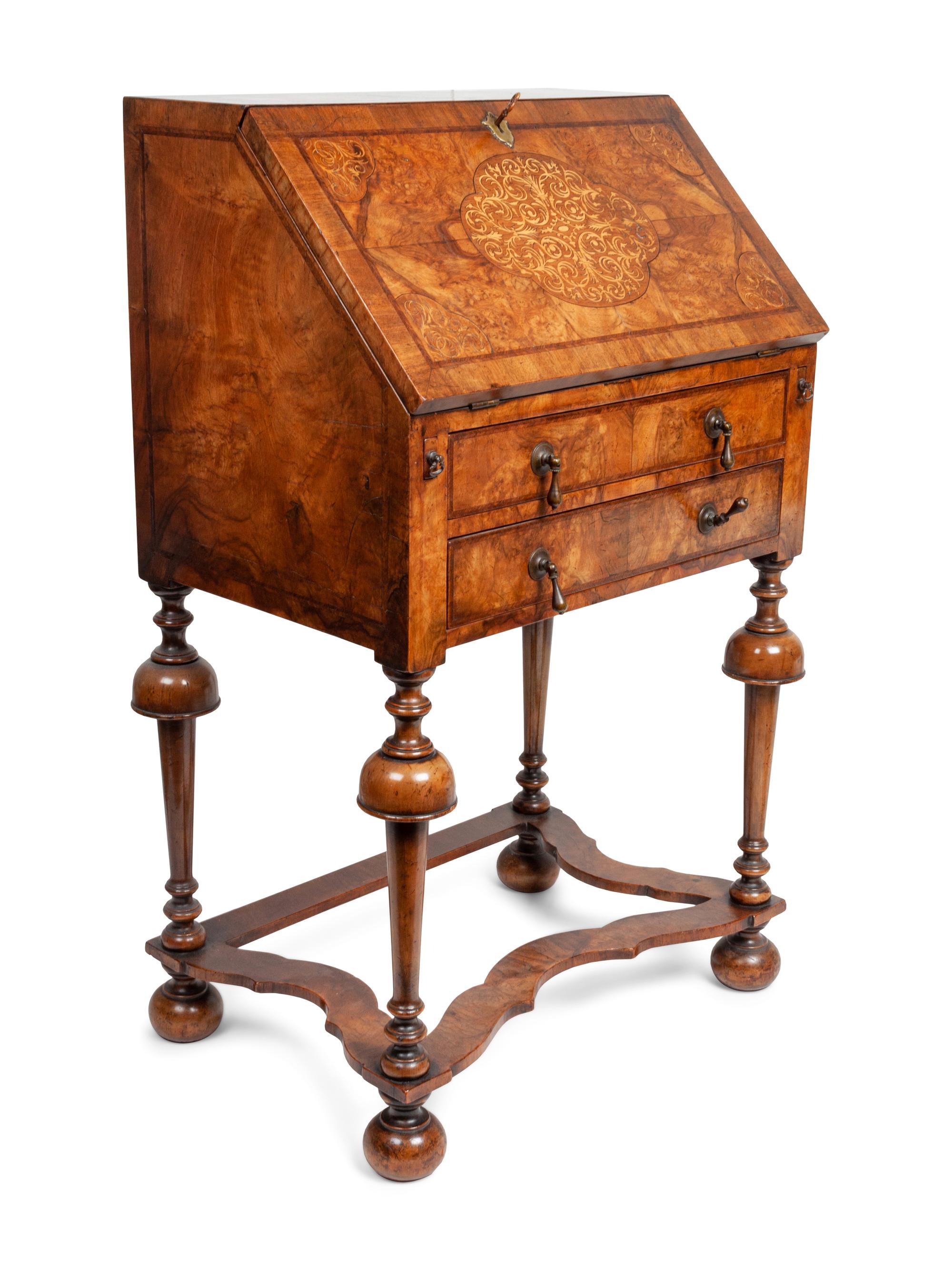 A Marquetry Inlaid Burlwood Desk Secretary
