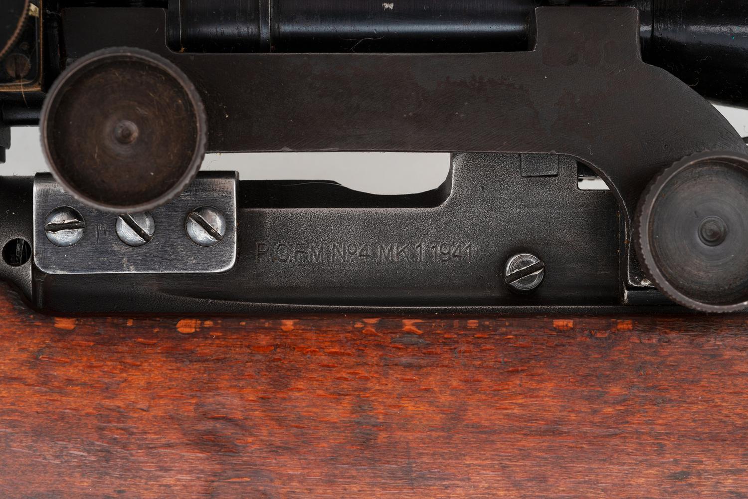 ** WWII-era Enfield R.O.F.M. No.4 Mk.1 Rifle in Sniper Configuration with Accessories and Scope