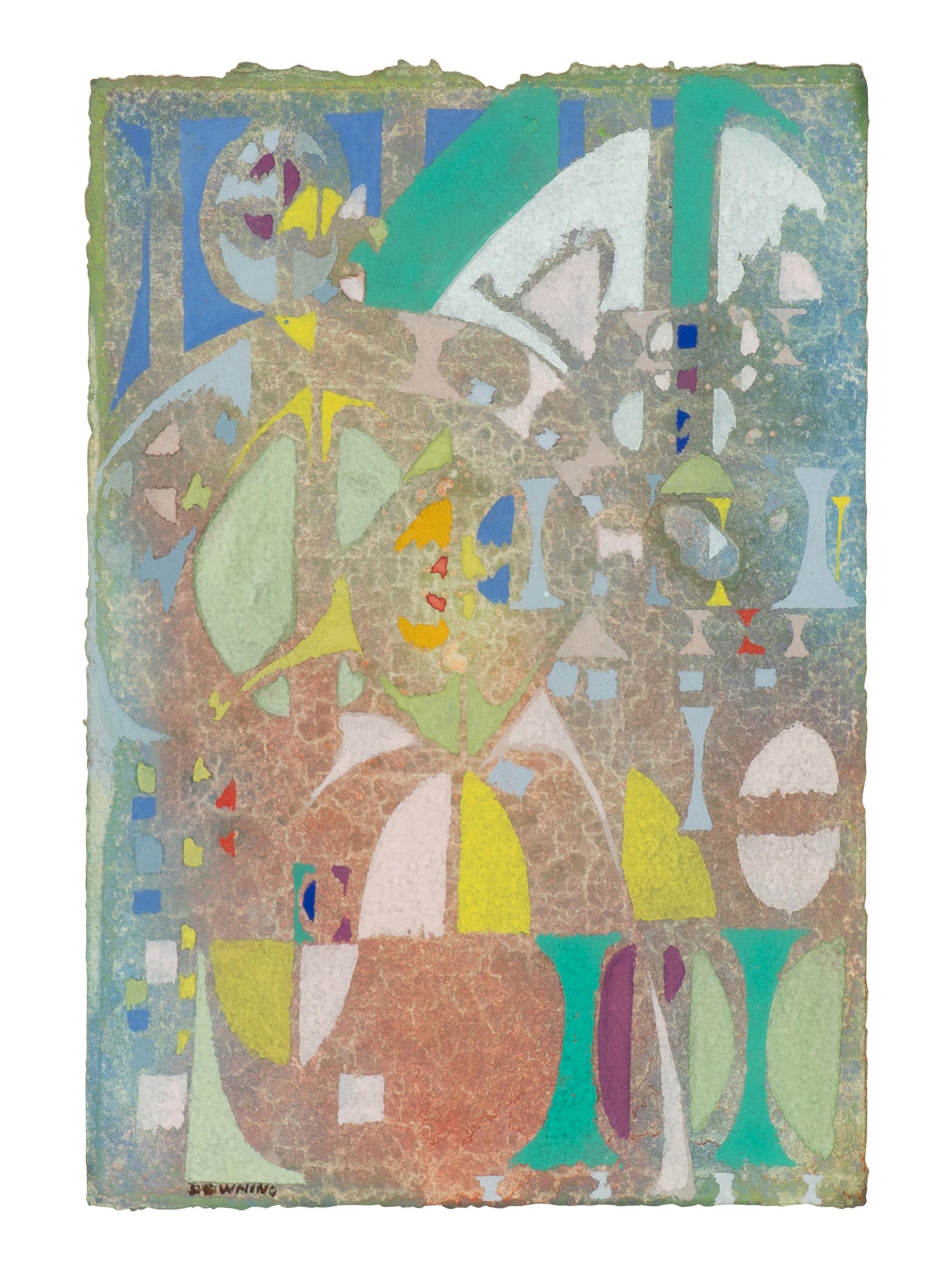 Abstract Composition in Blue and Green; along with Abstract Composition in Red (2 works)
