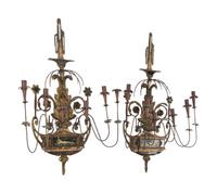 A Pair of Large French or Italian Tole Six-Light Sconces