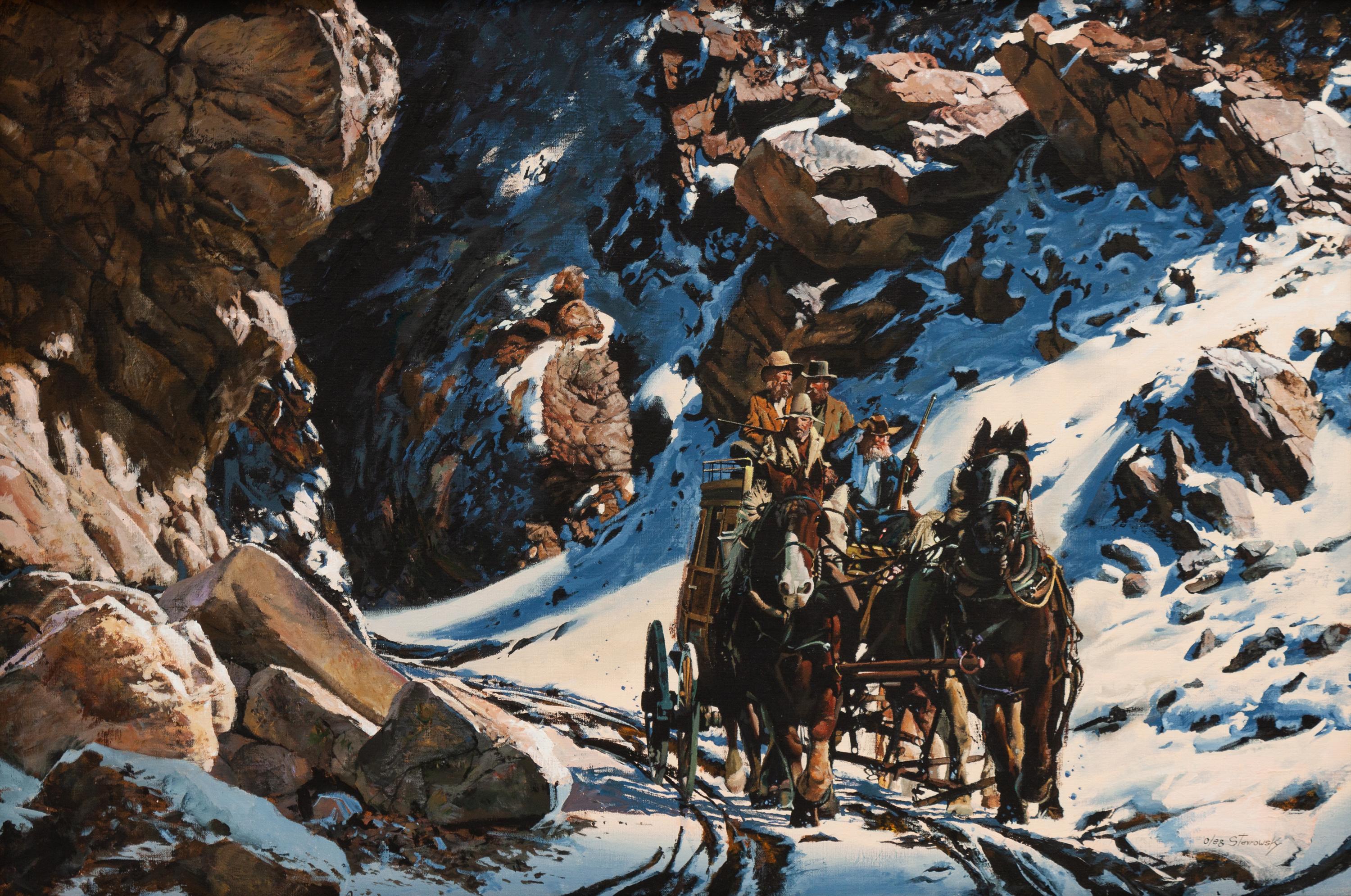 Stagecoach in a Snowy Canyon