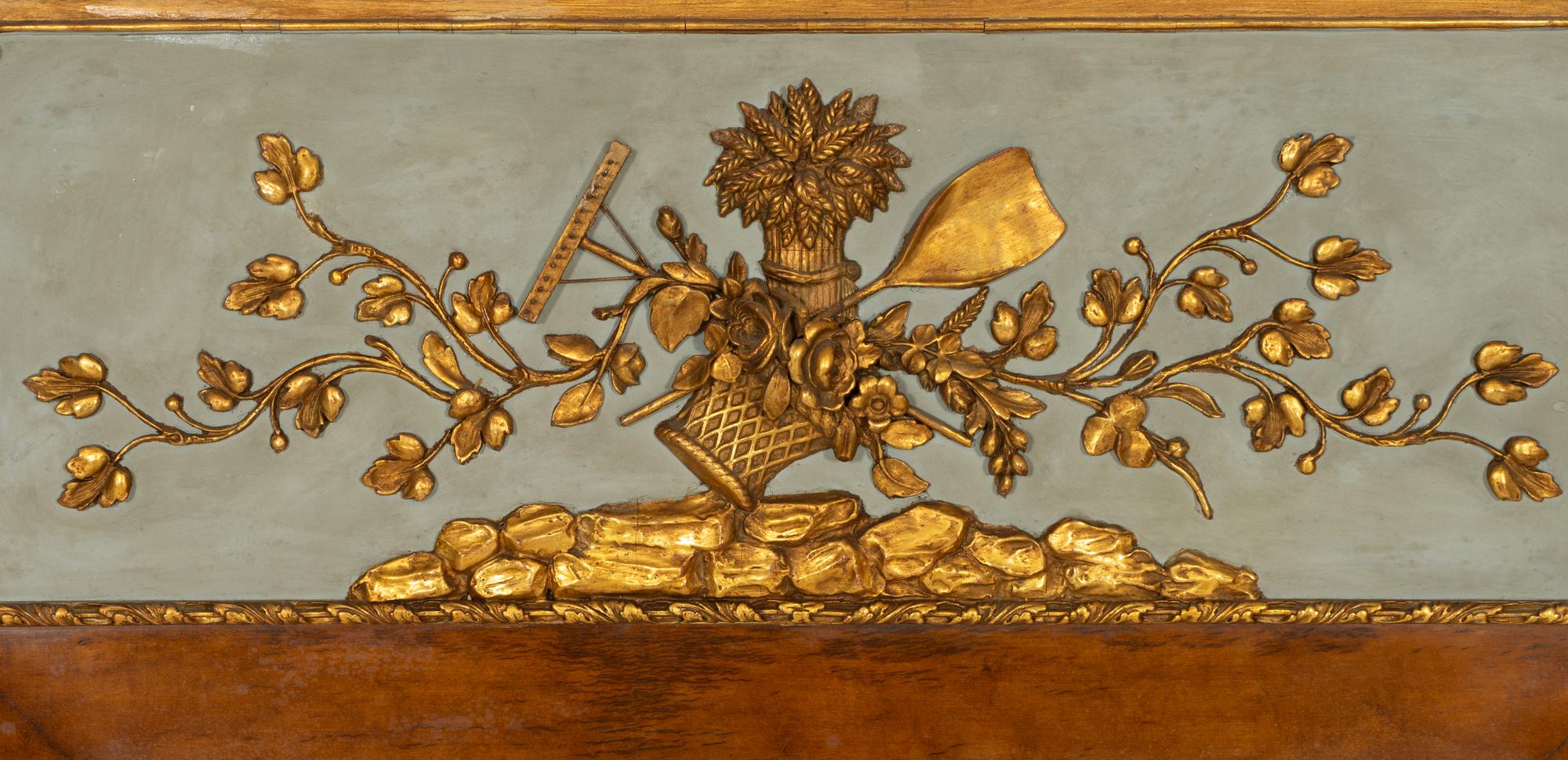 A Large Louis XV Style Provincial Blue Painted and Parcel Gilt Mirror