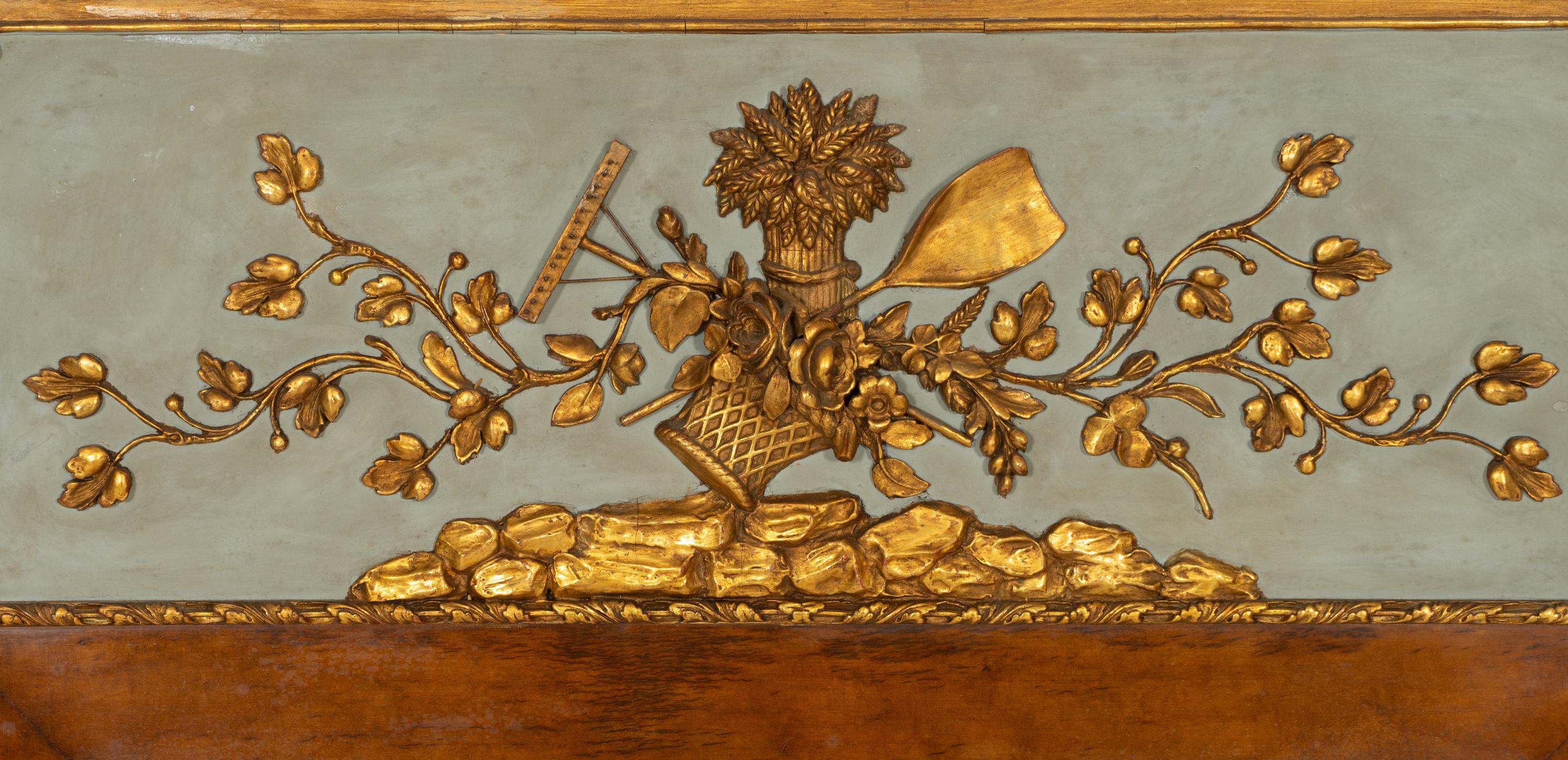 A Large Louis XV Style Provincial Blue Painted and Parcel Gilt Mirror