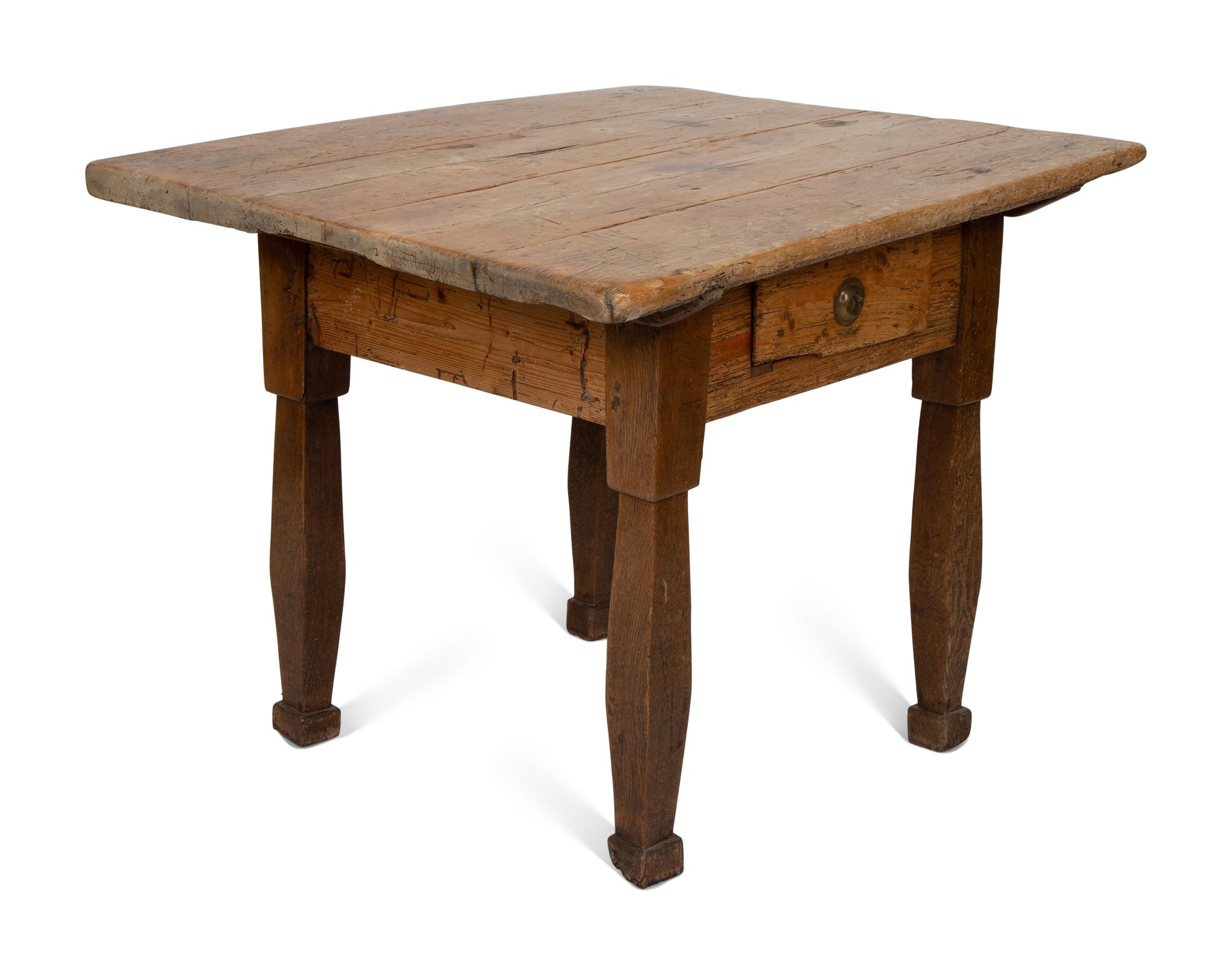 A French Provincial Oak Farm Table with one Apron Drawer