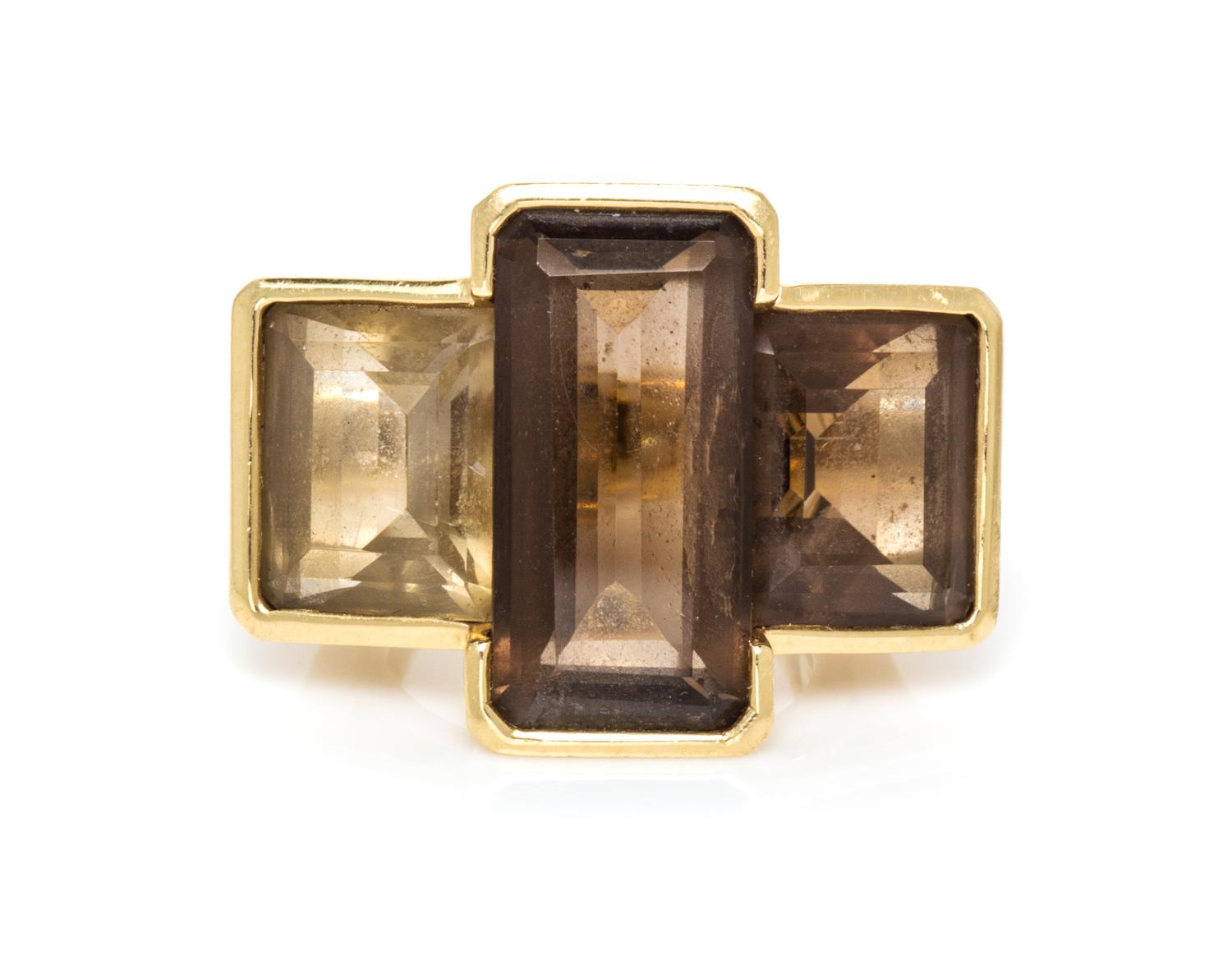 An 18 Karat Yellow Gold, Smokey Quartz and Citrine Ring, Tony Duquette, 14.70 dwts.