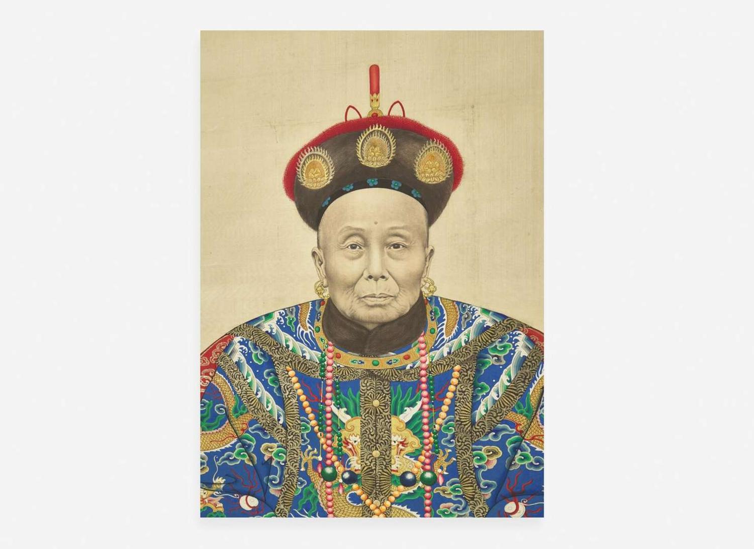 An impressive and large Chinese portrait of a member of the Imperial Court, Qing dynasty 皇室成員祖先畫 清