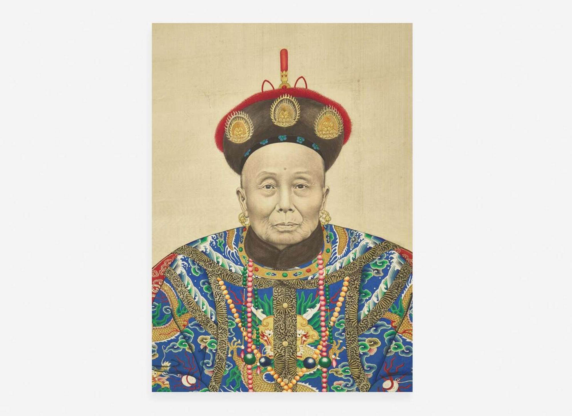 An impressive and large Chinese portrait of a member of the Imperial Court, Qing dynasty 皇室成員祖先畫 清