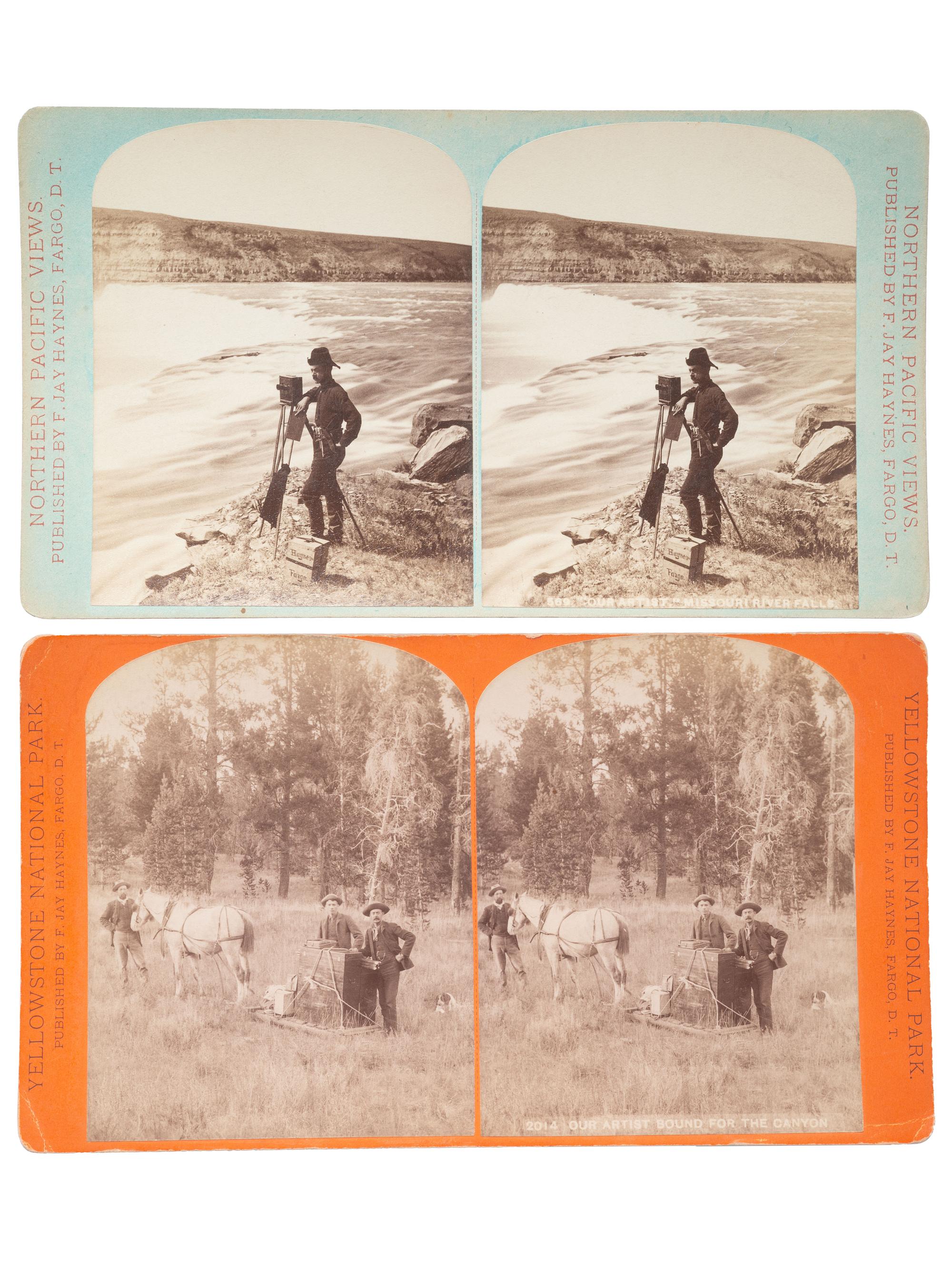 HAYNES, Frank J. (1853-1921), photographer. A group of 7 stereoviews highlighted by two self portraits of Haynes with his camera.