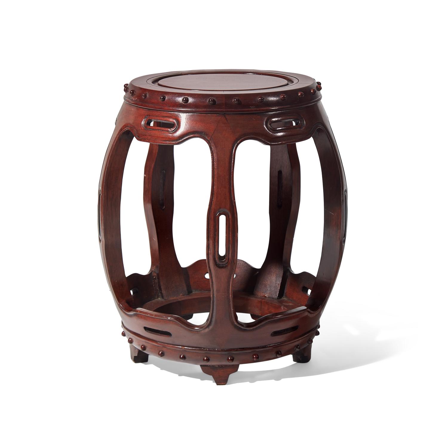 Five Chinese Hardwood Barrel-Form Stools, 20th Century 近代 硬木坐墩一組五只