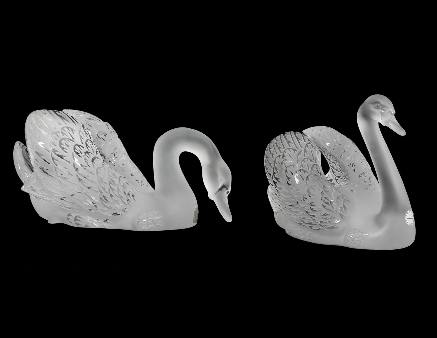 Two Lalique Cygnes Figural Centerpieces