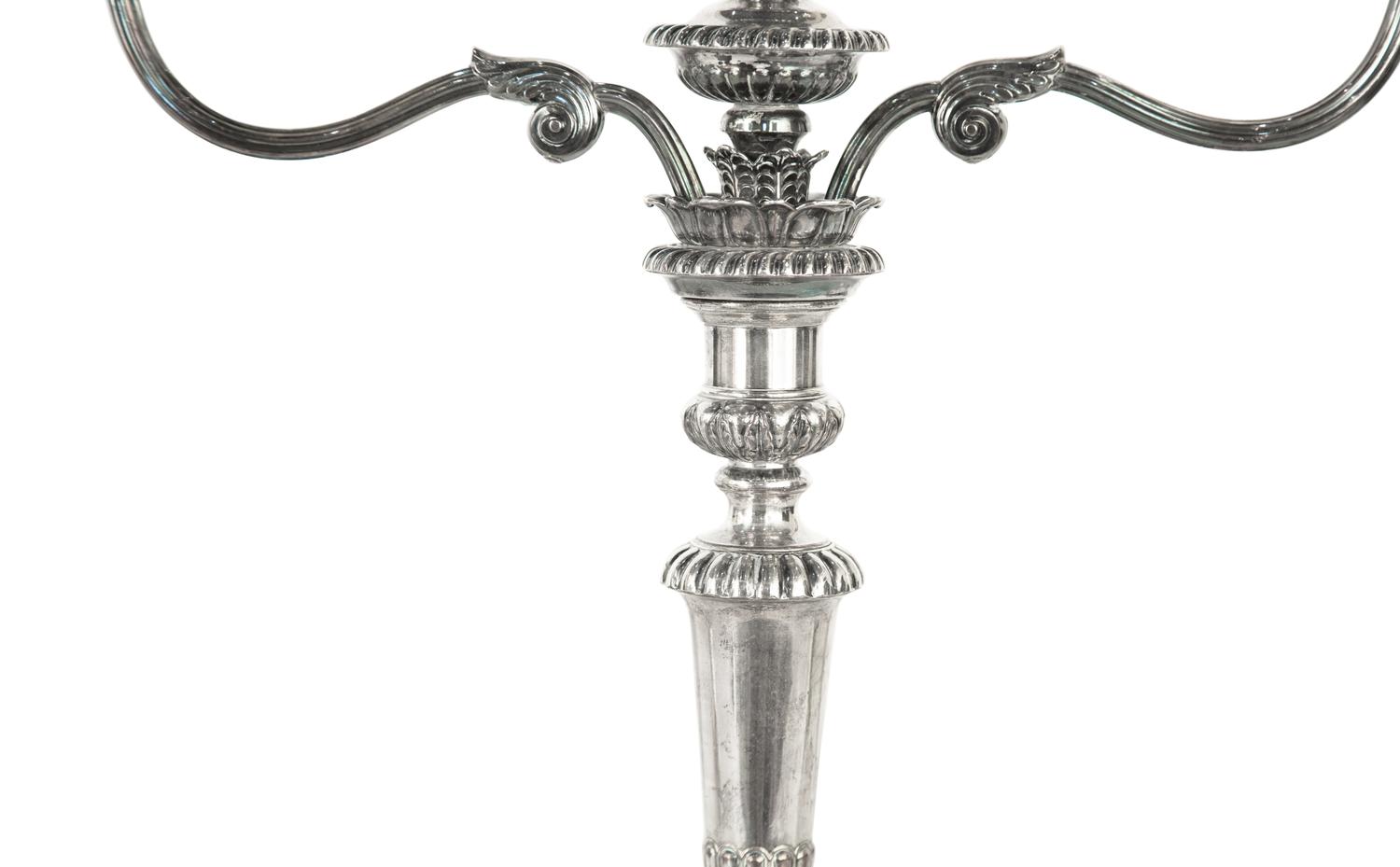 A Pair of English Silver-Plate Three-Light Candelabra