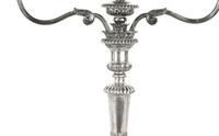 A Pair of English Silver-Plate Three-Light Candelabra