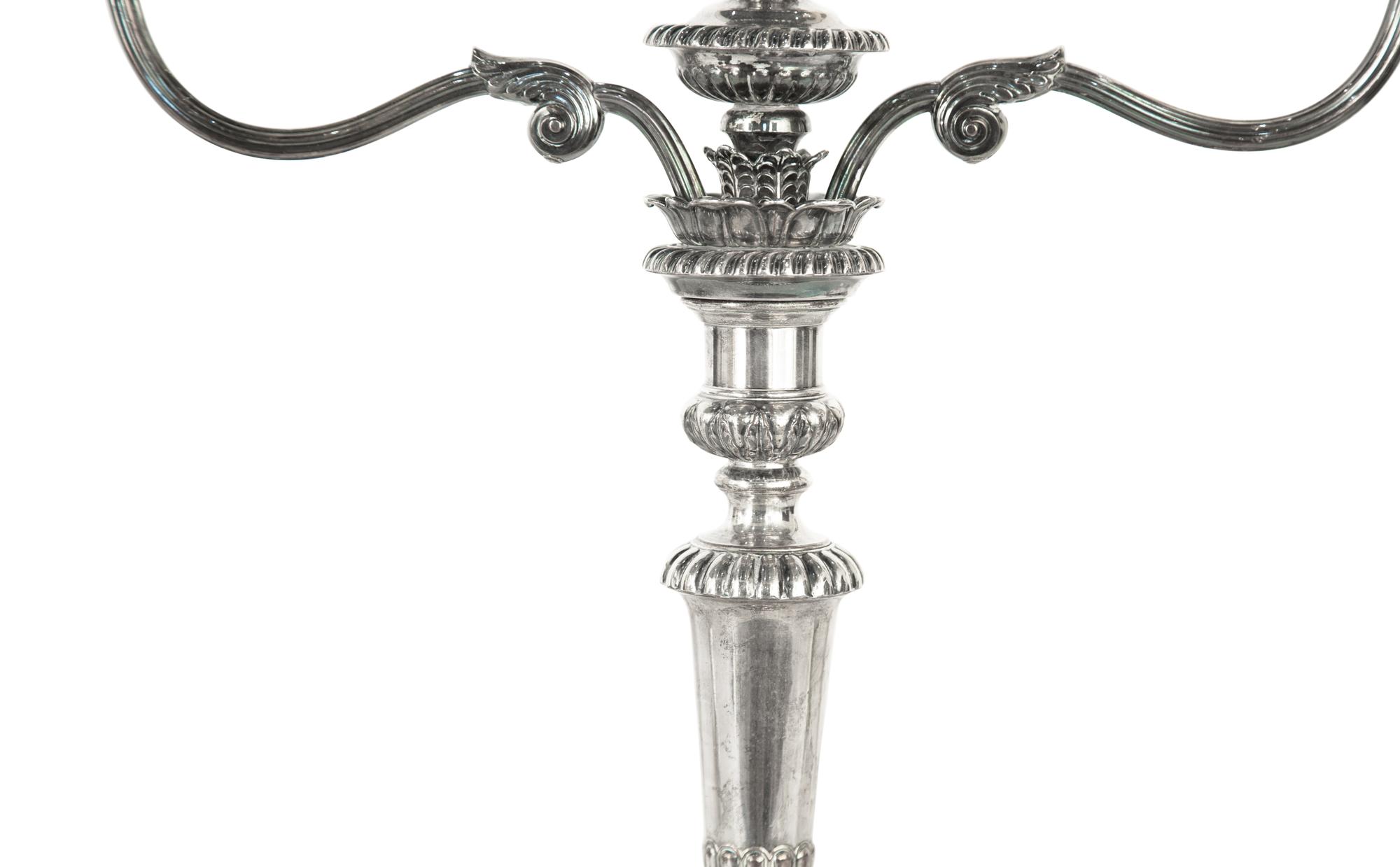 A Pair of English Silver-Plate Three-Light Candelabra