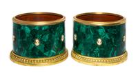 A Pair of Continental Gilt Bronze Mounted Malachite Jardinieres Height 10 x diameter 13 1/2 inches. — 20TH CENTURY