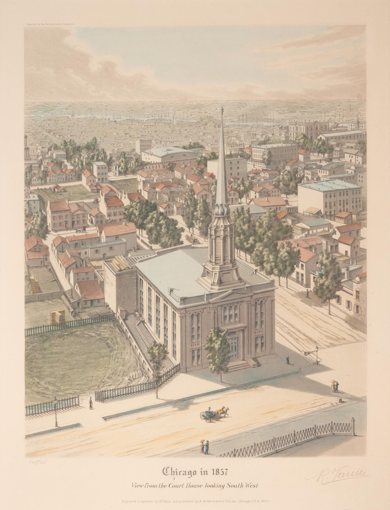 A group of 4 aquatint prints of Chicago by A. Ackermann and Son, Inc., comprising: