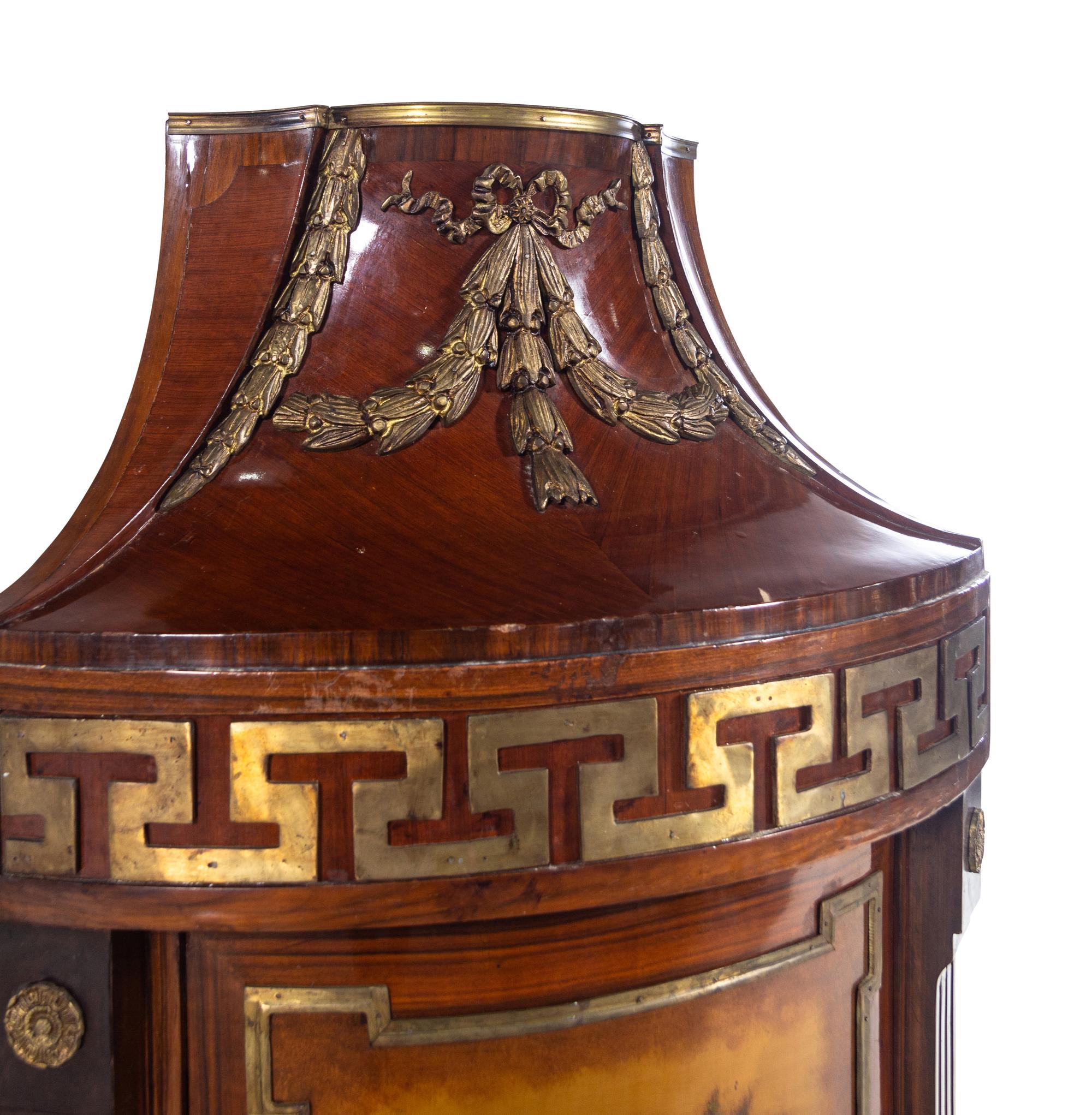 A Pair of Empire Style Ebonized and Vernis Martin Decorated Encoignures