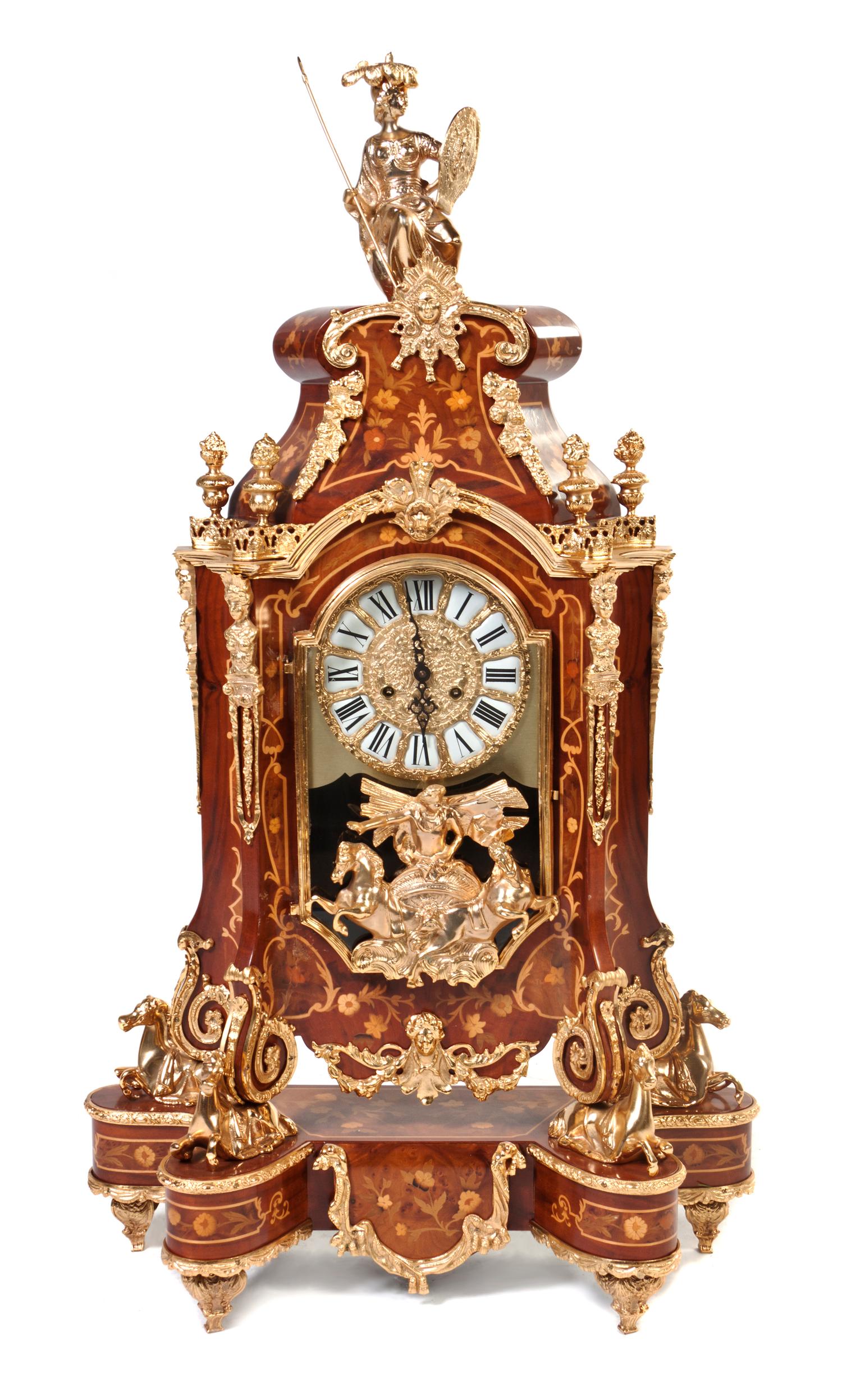 A Continental Marquetry and Gilt Bronze Mounted Bracket Clock, Height 43 inches.