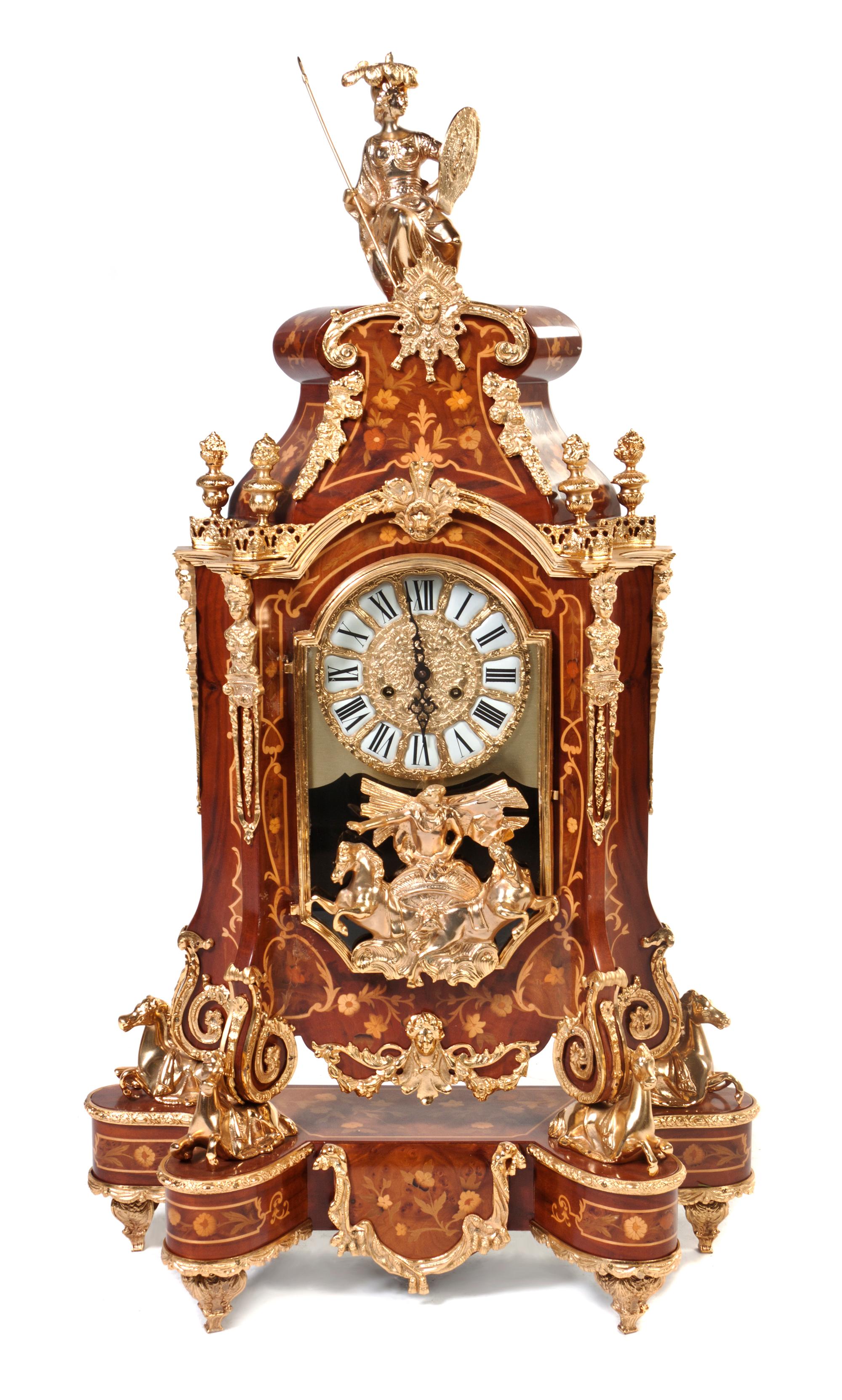A Continental Marquetry and Gilt Bronze Mounted Bracket Clock, Height 43 inches.
