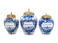 Three Delft Blue and White Tobacco Jars