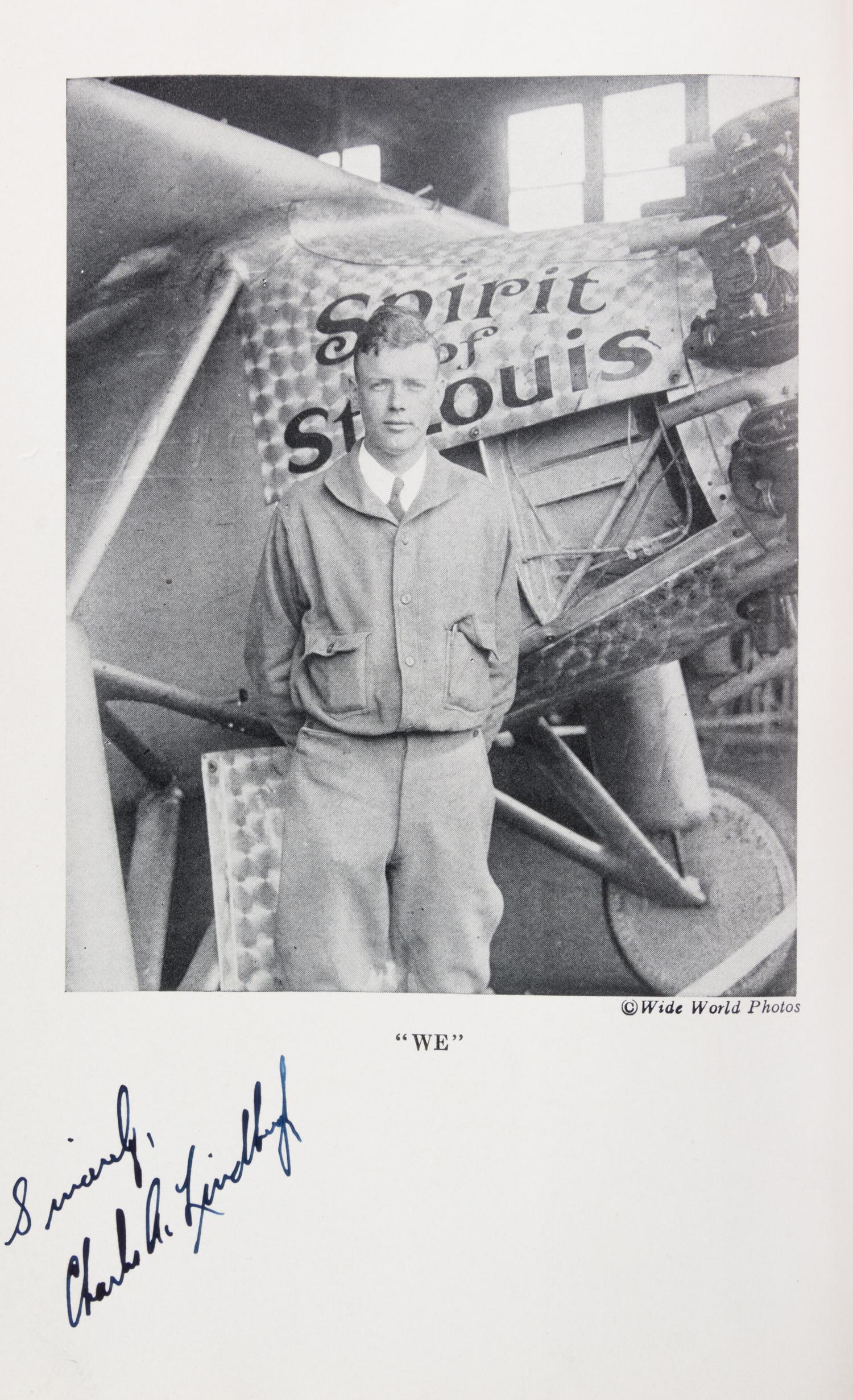 LINDBERGH, CHARLES. WE. New York and London, 1927. Signed by Lindbergh, w/original drawing by Clayton Knight.