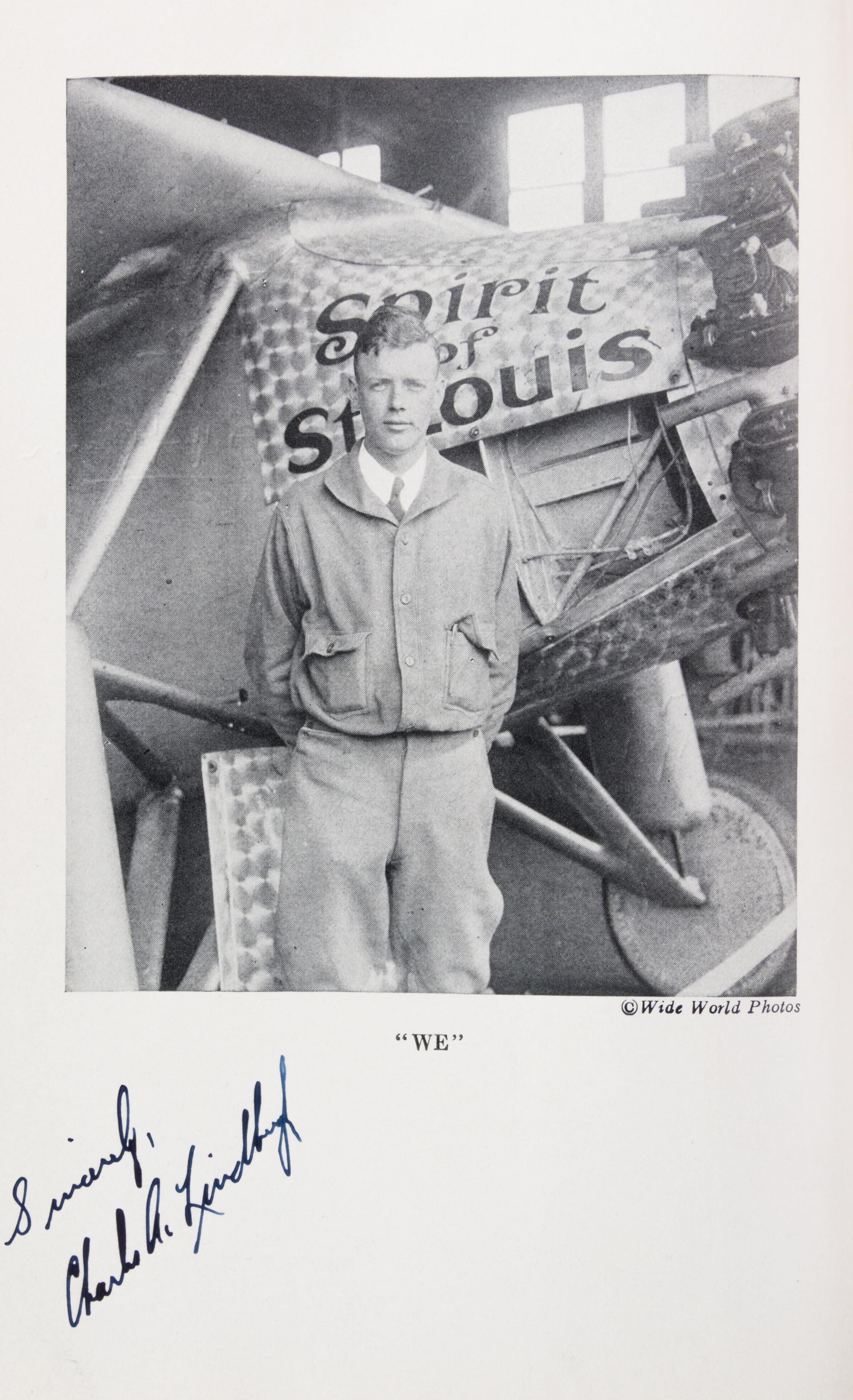 LINDBERGH, CHARLES. WE. New York and London, 1927. Signed by Lindbergh, w/original drawing by Clayton Knight.