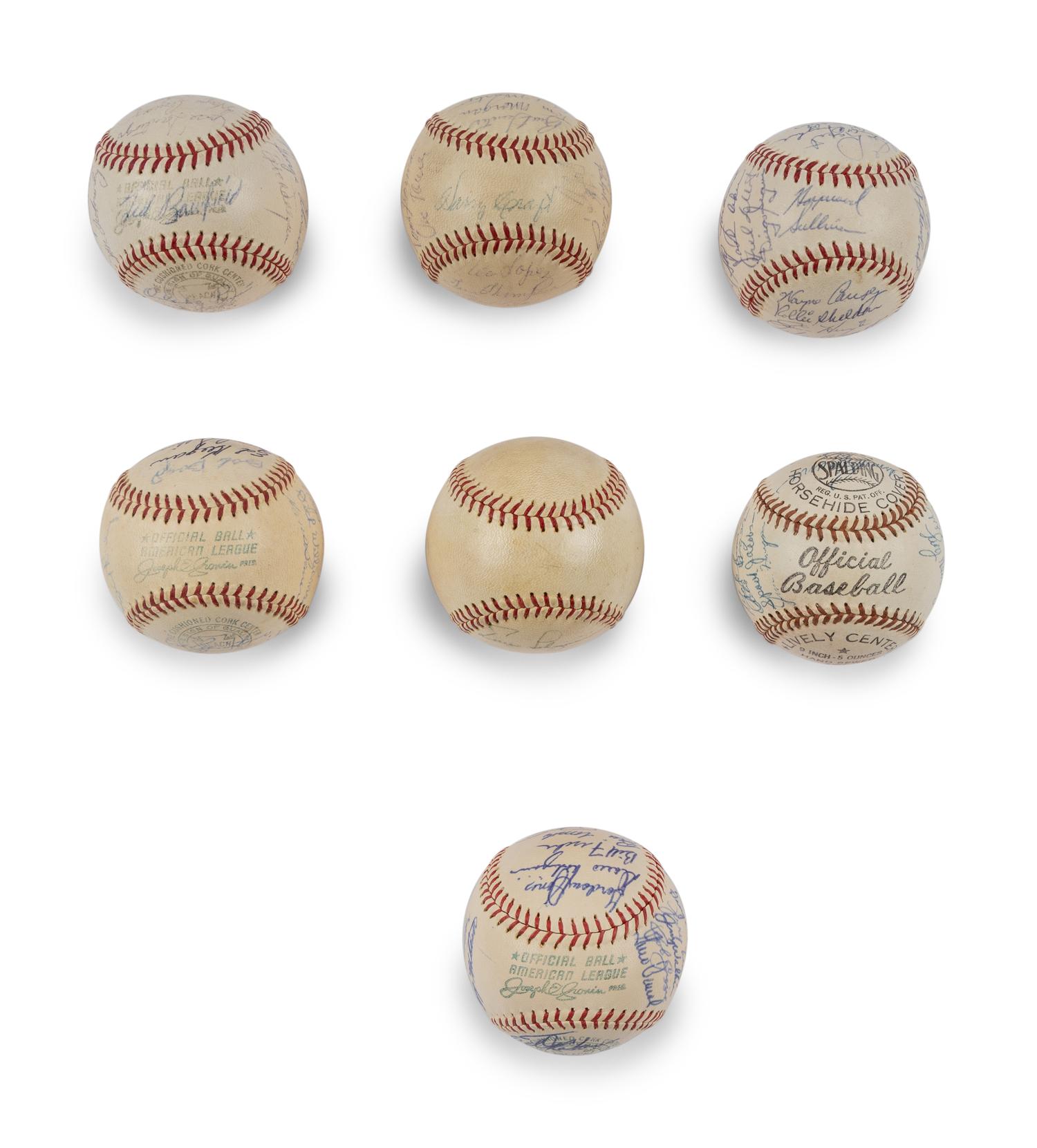 A Large Group of 1950s-60s Kansas City Athletics Team Signed Autograph Baseballs,