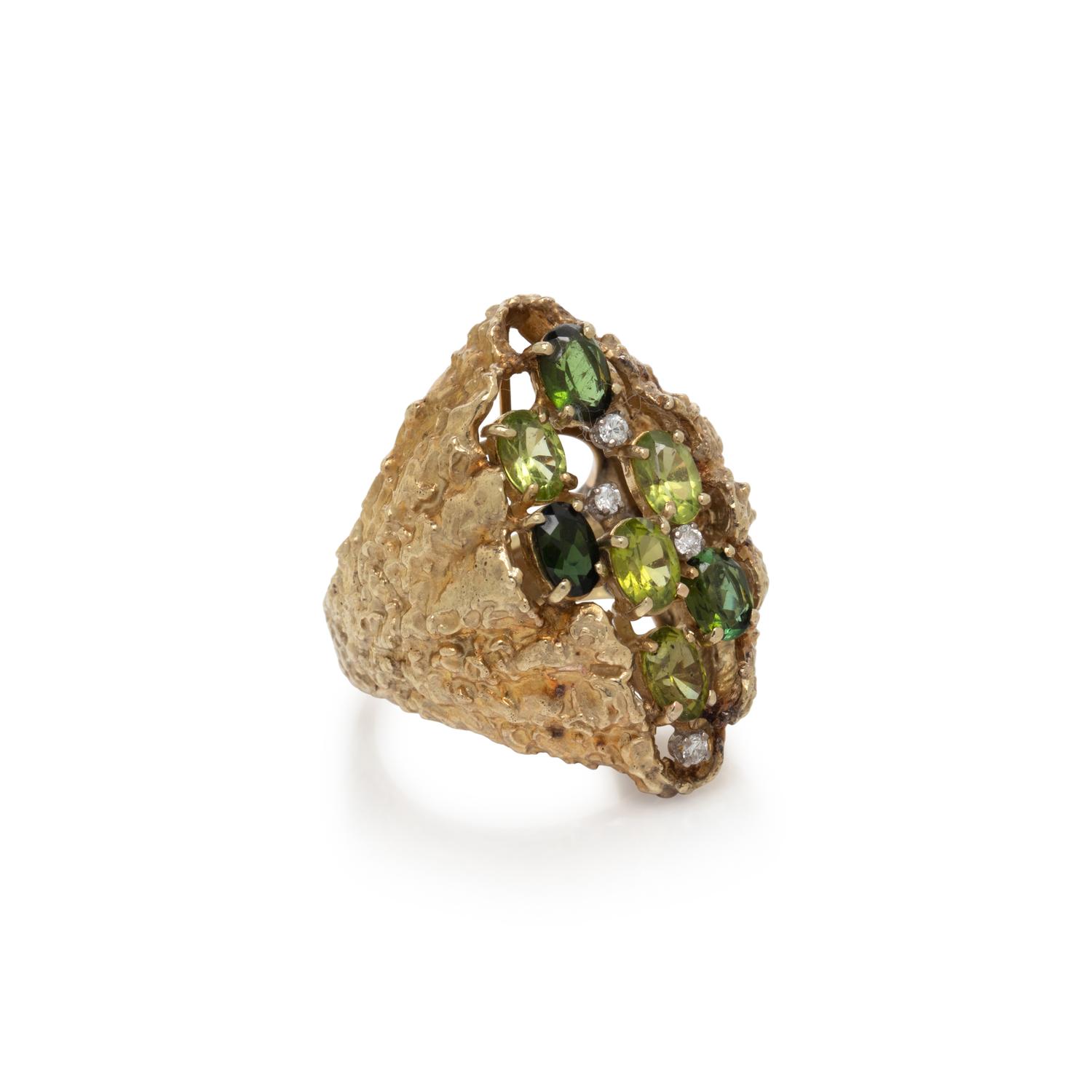 PERIDOT, GREEN TOURMALINE, AND DIAMOND RING