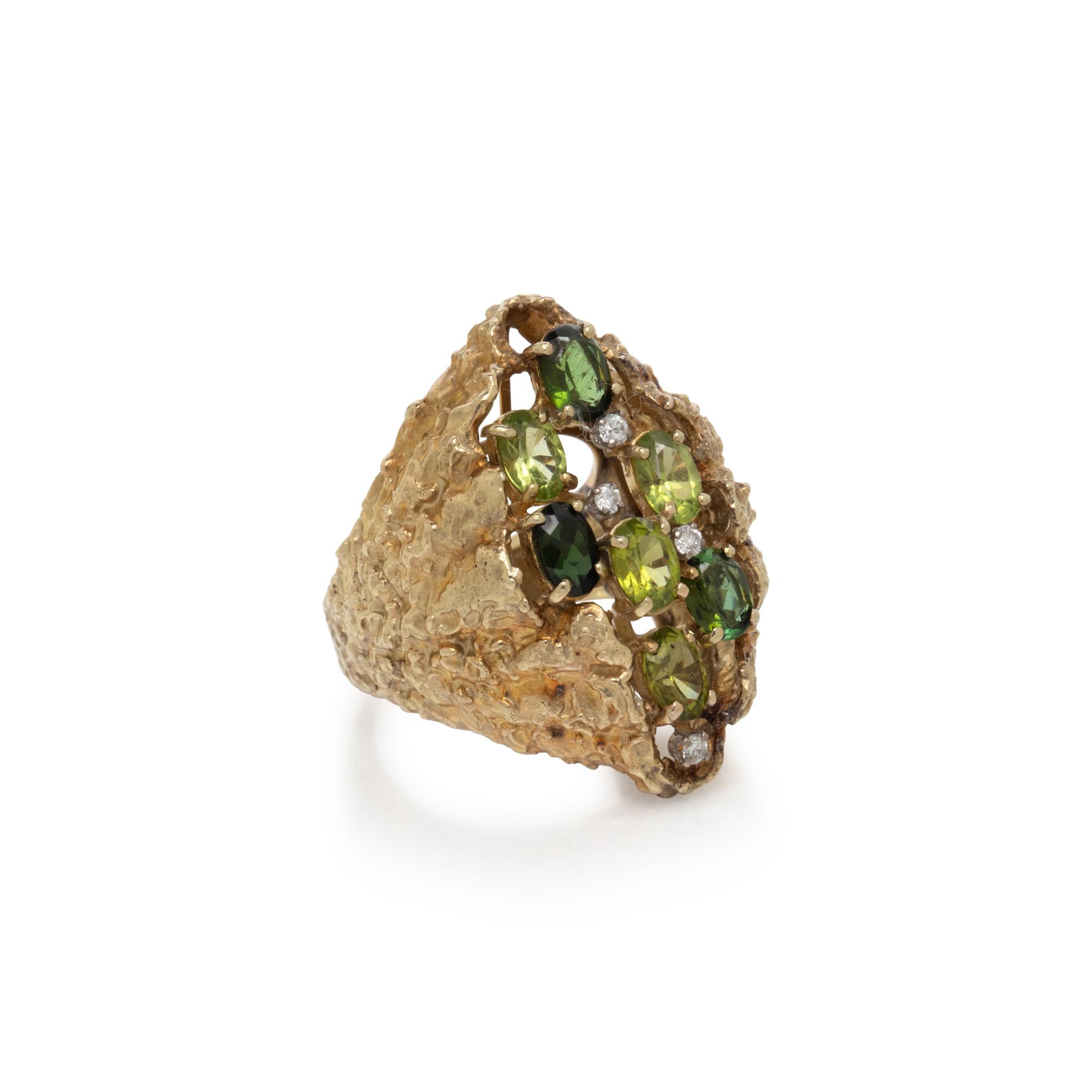 PERIDOT, GREEN TOURMALINE, AND DIAMOND RING