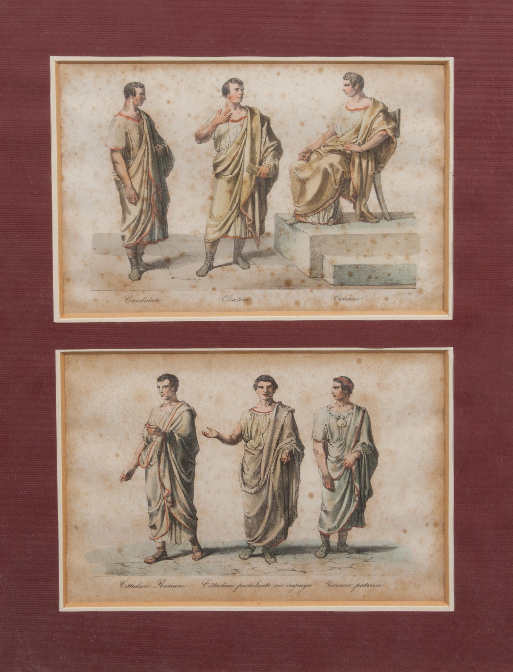 A Set of Twelve Italian Handcolored Lithographs Height 21 x width 16 inches (framed).