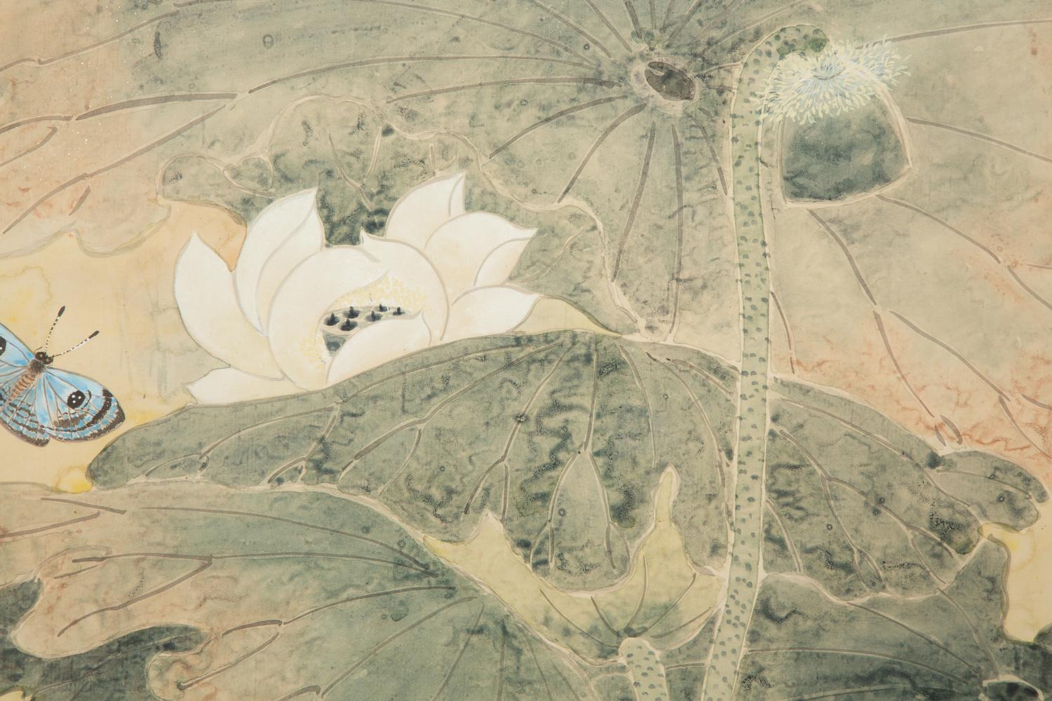 Still Lives with Water Lilies and Butterflies (a pair)