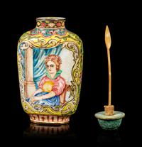 A Canton Enamel on Copper 'European Subject' Snuff Bottle