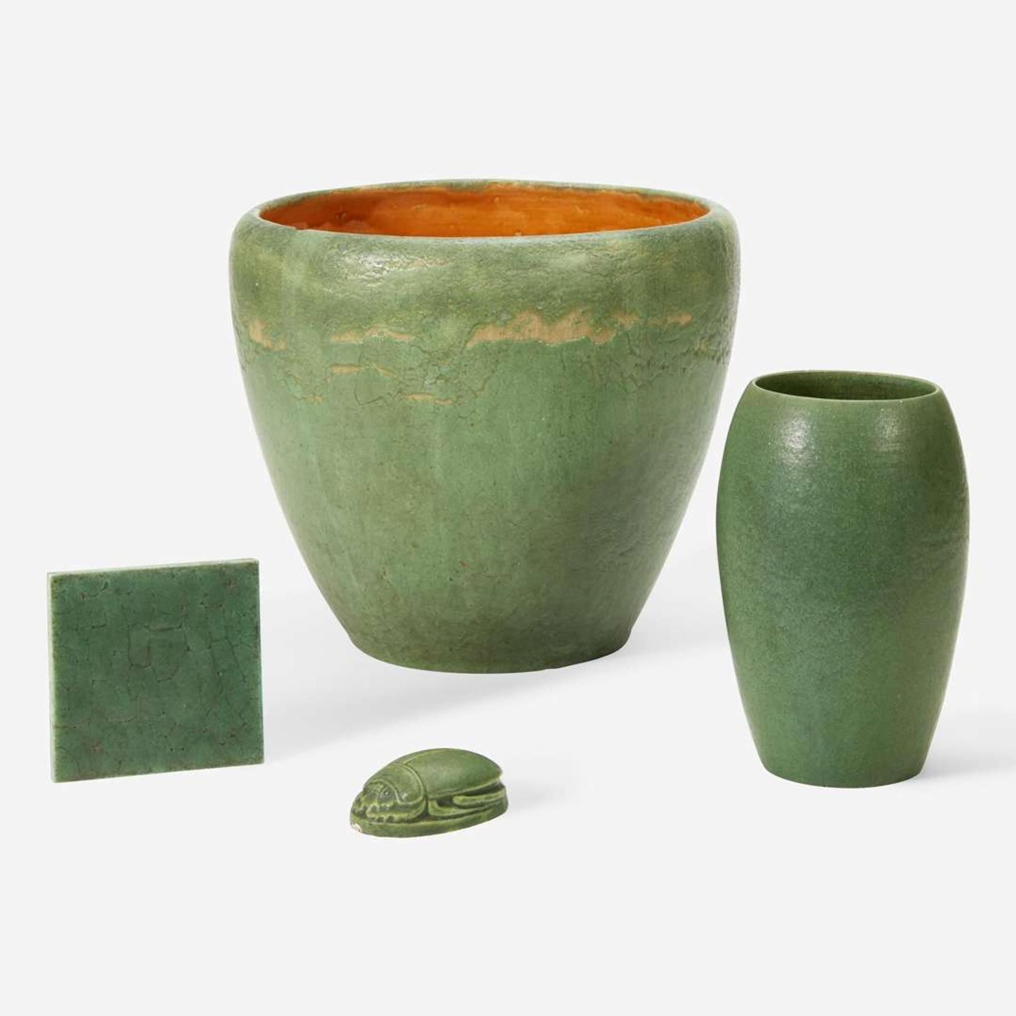 Grueby Faience Company Group of Four Pottery Articles, Boston, Massachusetts, circa 1905