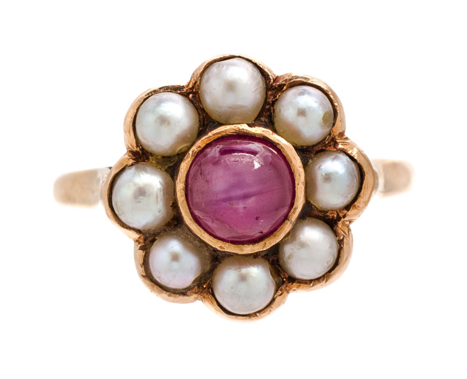 A Collection of Yellow Gold, Star Ruby and Cultured Pearl Jewelry, 9.90 dwts.